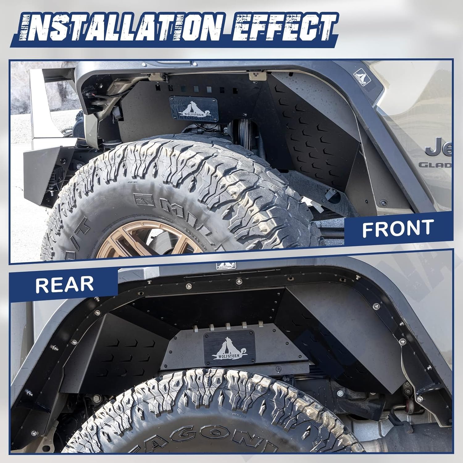 Inner Fender Liners Fit for Jeep 2019 2020 2021 2022 2023 2024 2025 Gladiator JT Unlimited, 4PCS Front and Rear Off-Road Inner Fender Flares Wheel Well Cover Splash Guards, Passenger and Driver Side