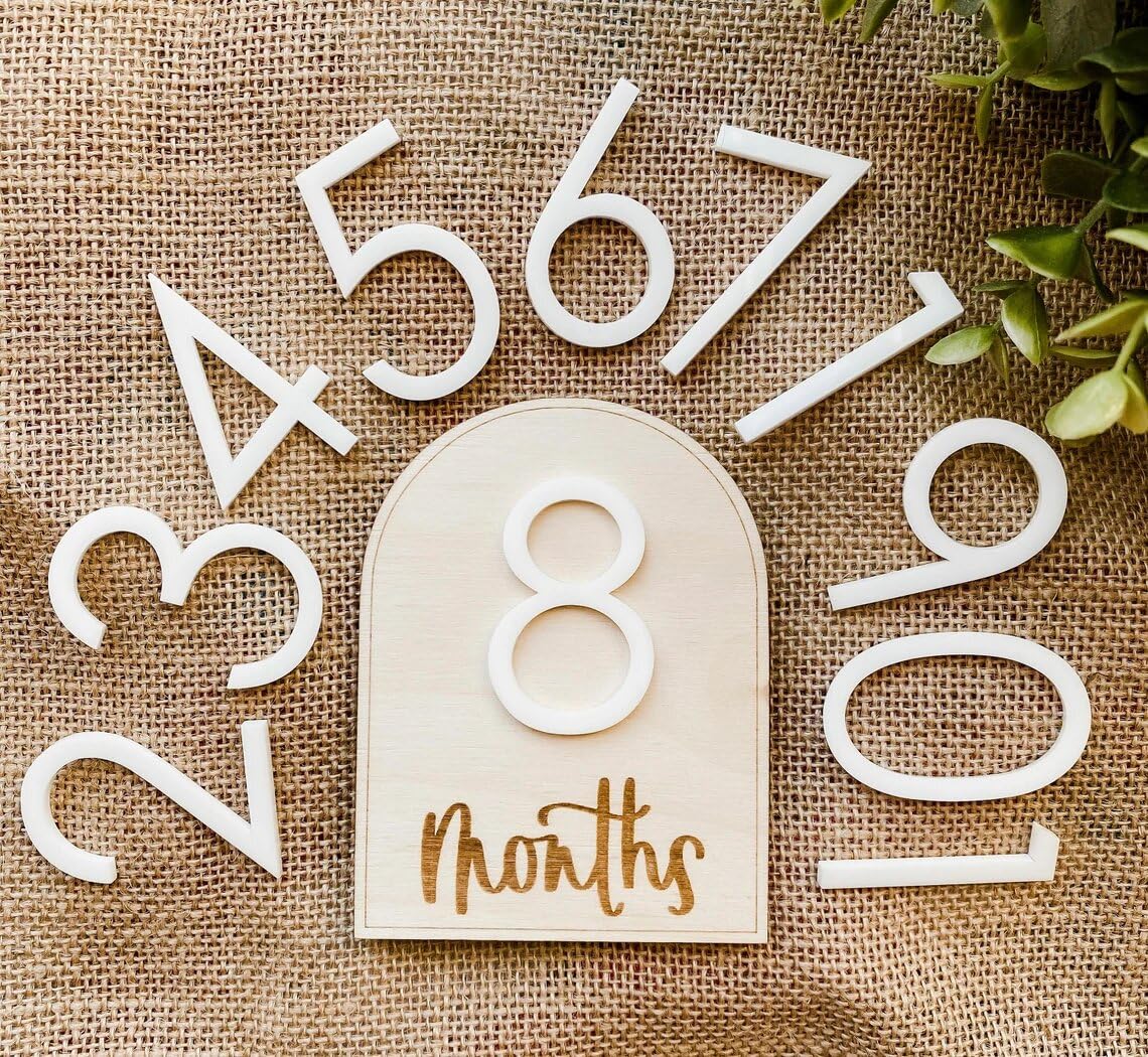 Haoser Wooden Monthly Milestone Discs - Baby Photos & Shower Gift - 0-12 Numbers, 2 Boards-image-1