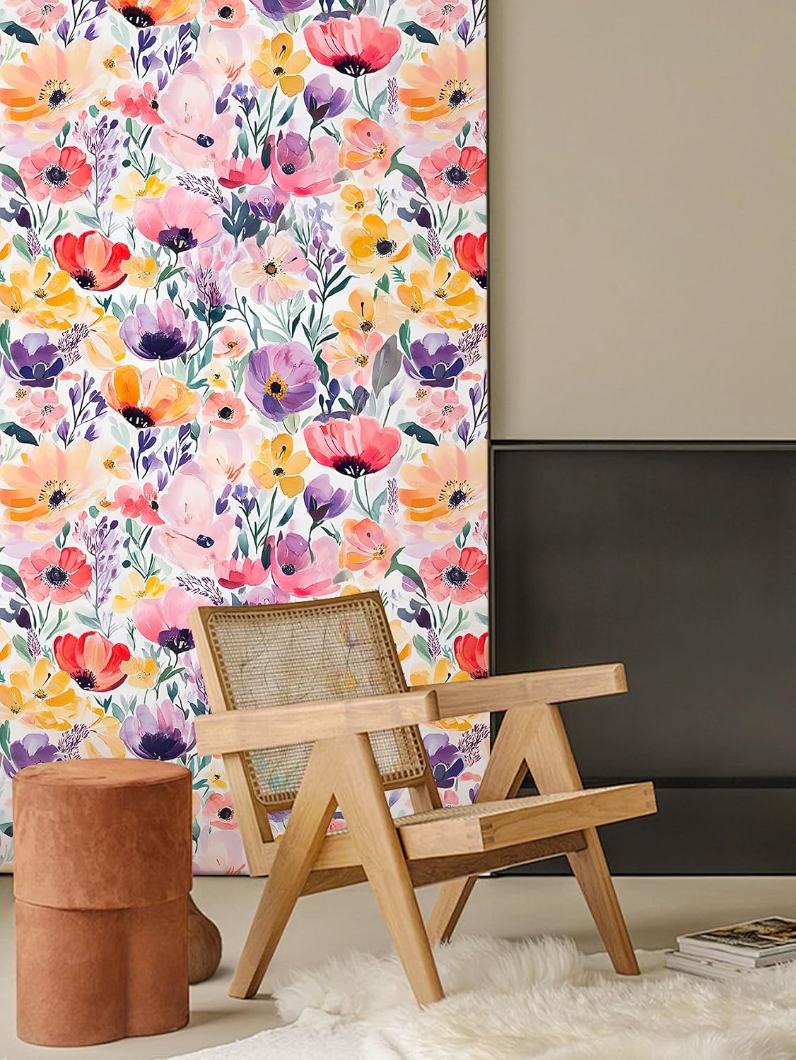 Self Adhesive Watercolor Colorful Floral Shelf Liner Contact Paper Decorative Multicolor Flower Drawer Liner Peel and Stick Floral Wallpaper for Walls Cabinets Table Decal 17.7X117 Inches