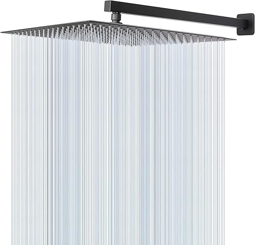 HarJue Cabezal de ducha con brazo de extensión, cabezal de ducha cuadrado de alta presión con brazo de ducha, cabezal de ducha de acero inoxidable,