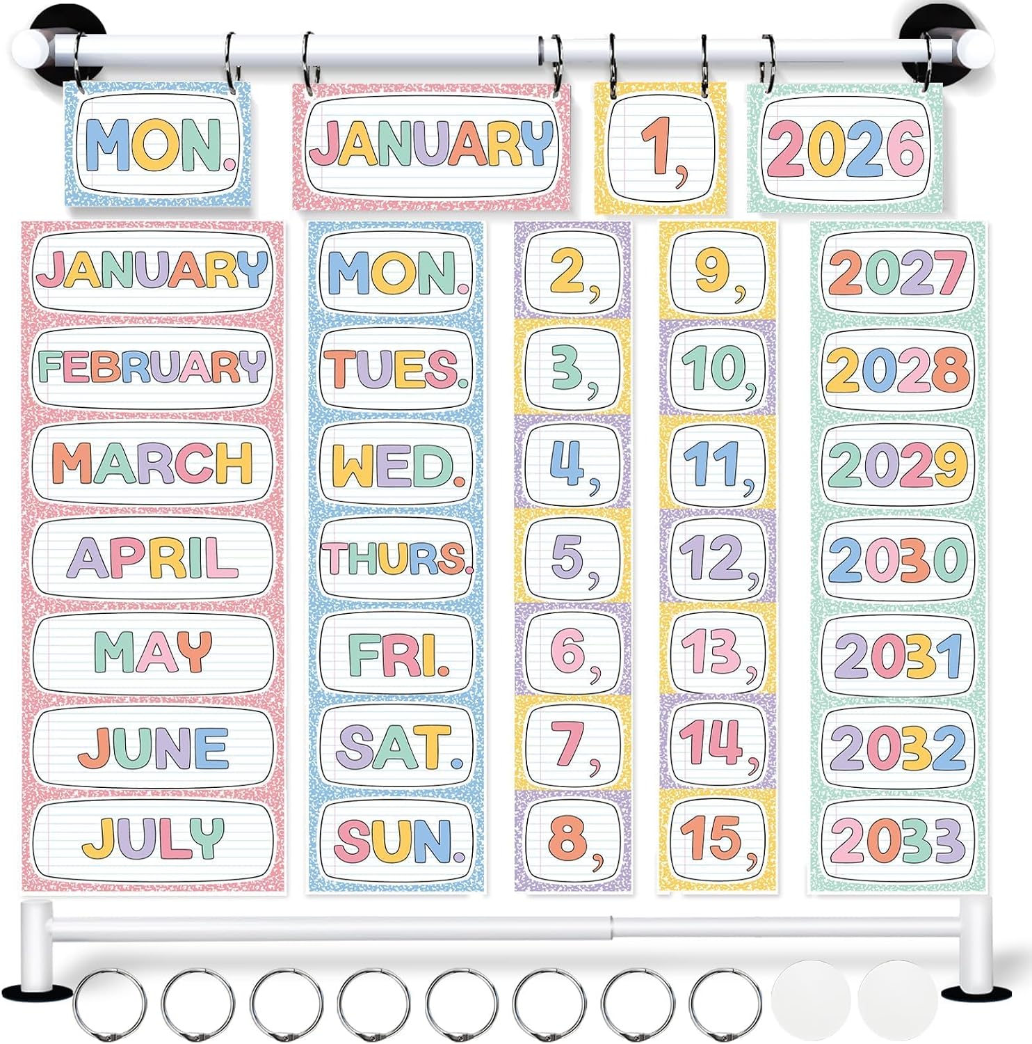 Magnetic Flip Calendar for Bulletin Board Colored Pencil Style 60 Card Set