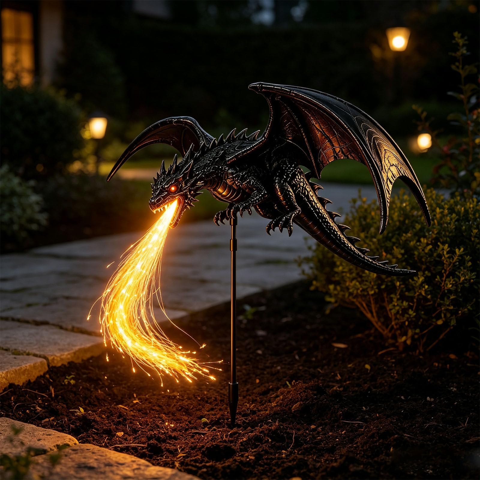 Solar Dragon Fire Garden Light, Solar Dragon Fire Garden Stake Light
