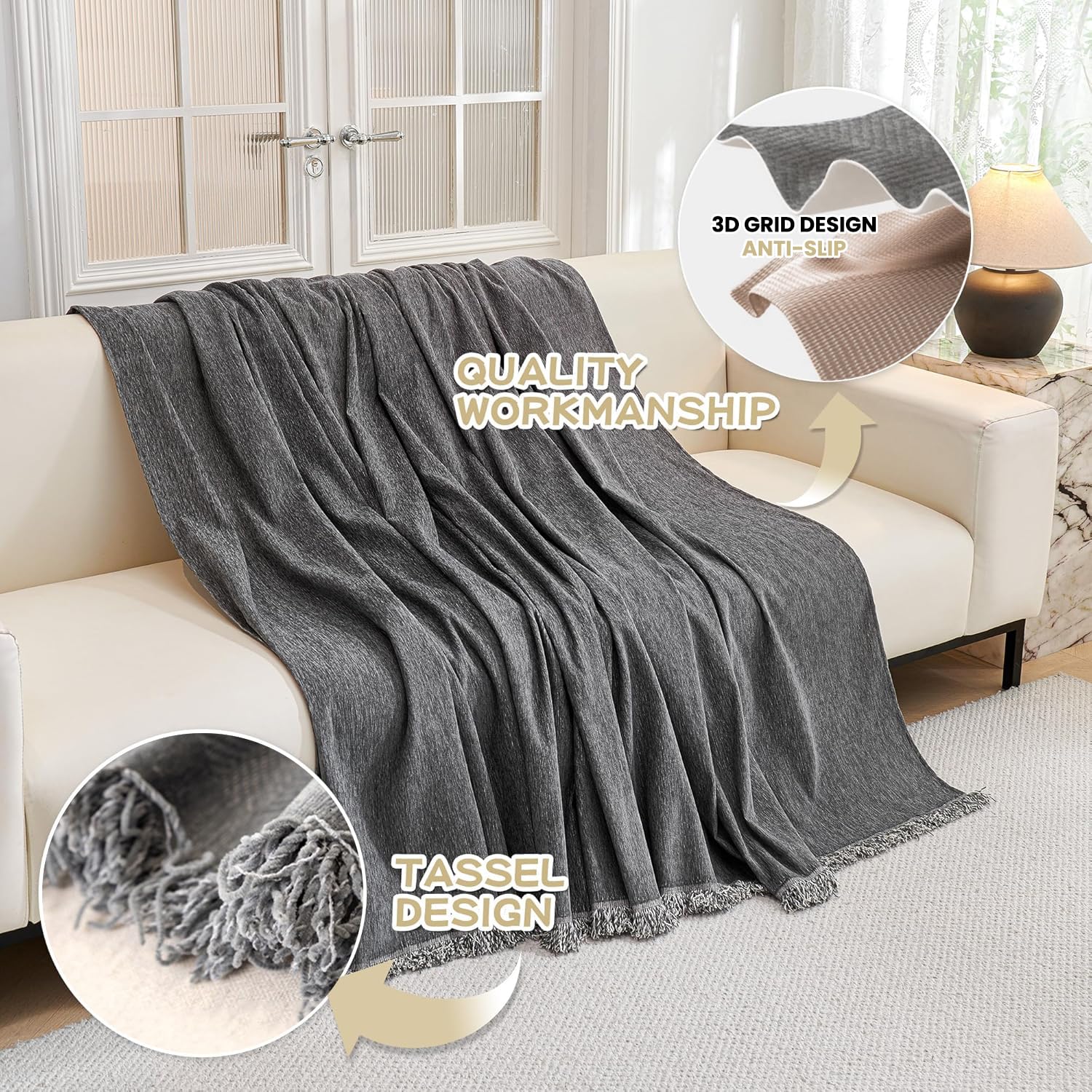 Copridivano - Kaki - Copridivano Jacquard - Multiuso - Fodera per divano 2 posti (180 x 130 cm) | Leroy Merlin