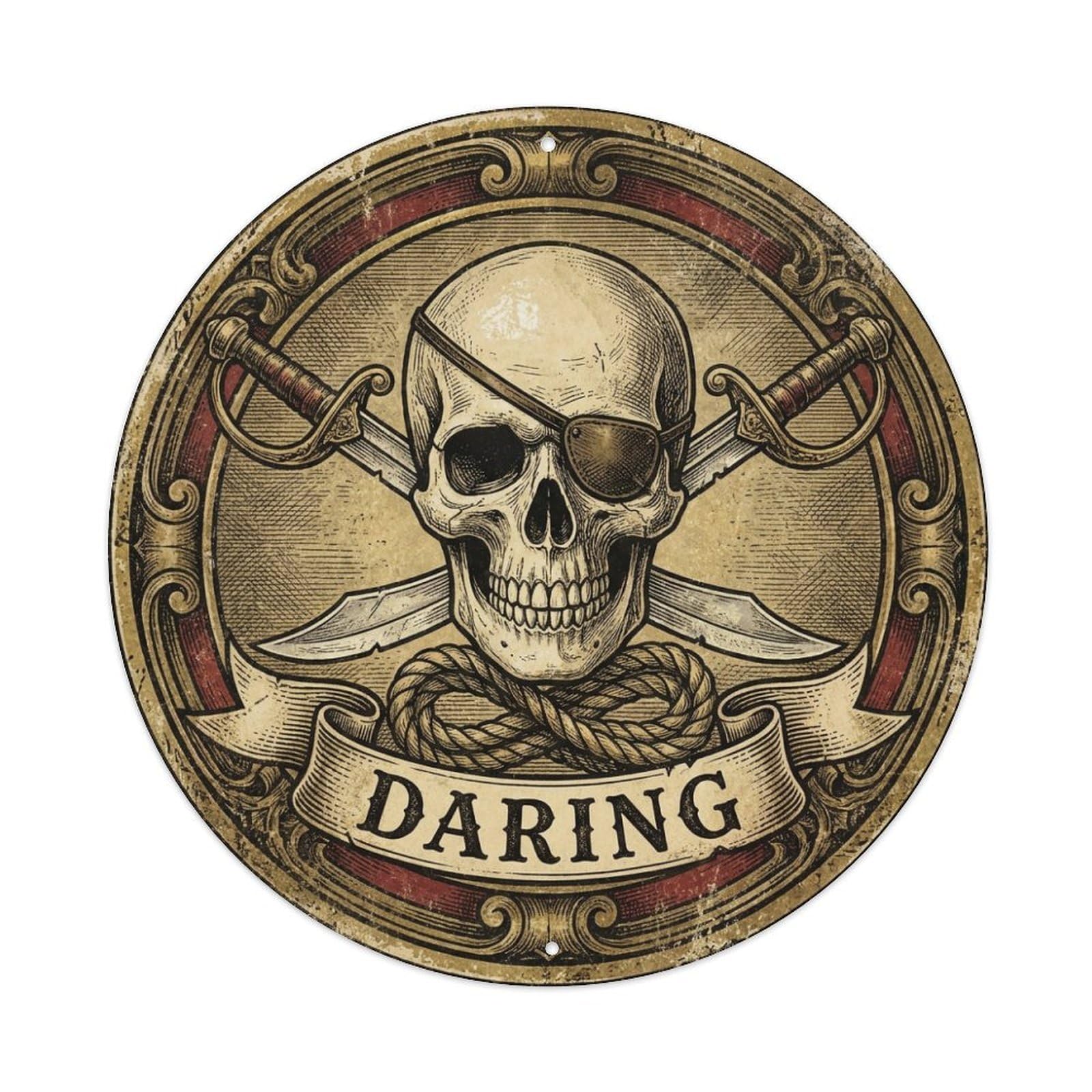 Daring Skull Eyepatch Cutlasses High Seas Metal Tin Sign