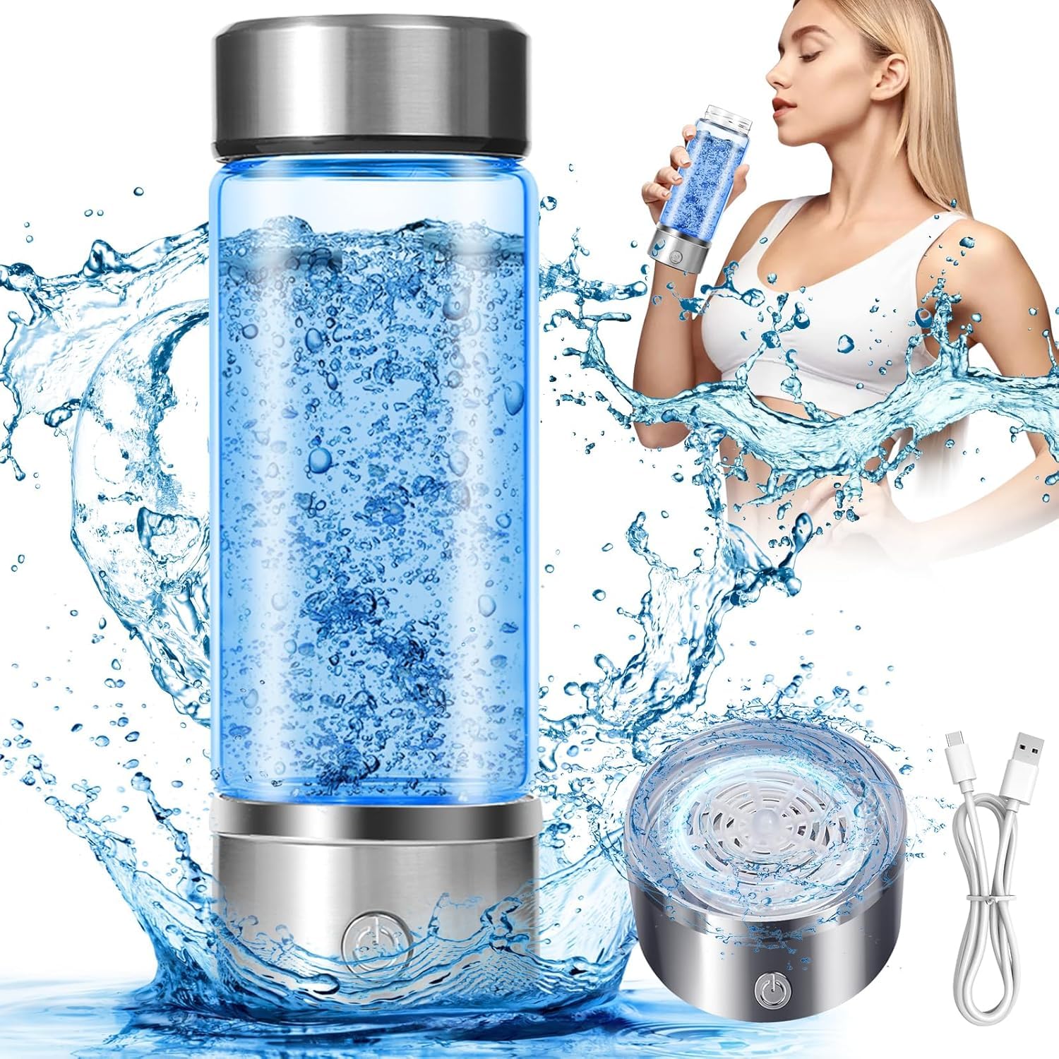 Scizor Hydrogen Rich Water Bottle, 450ml USB Water Ionizer