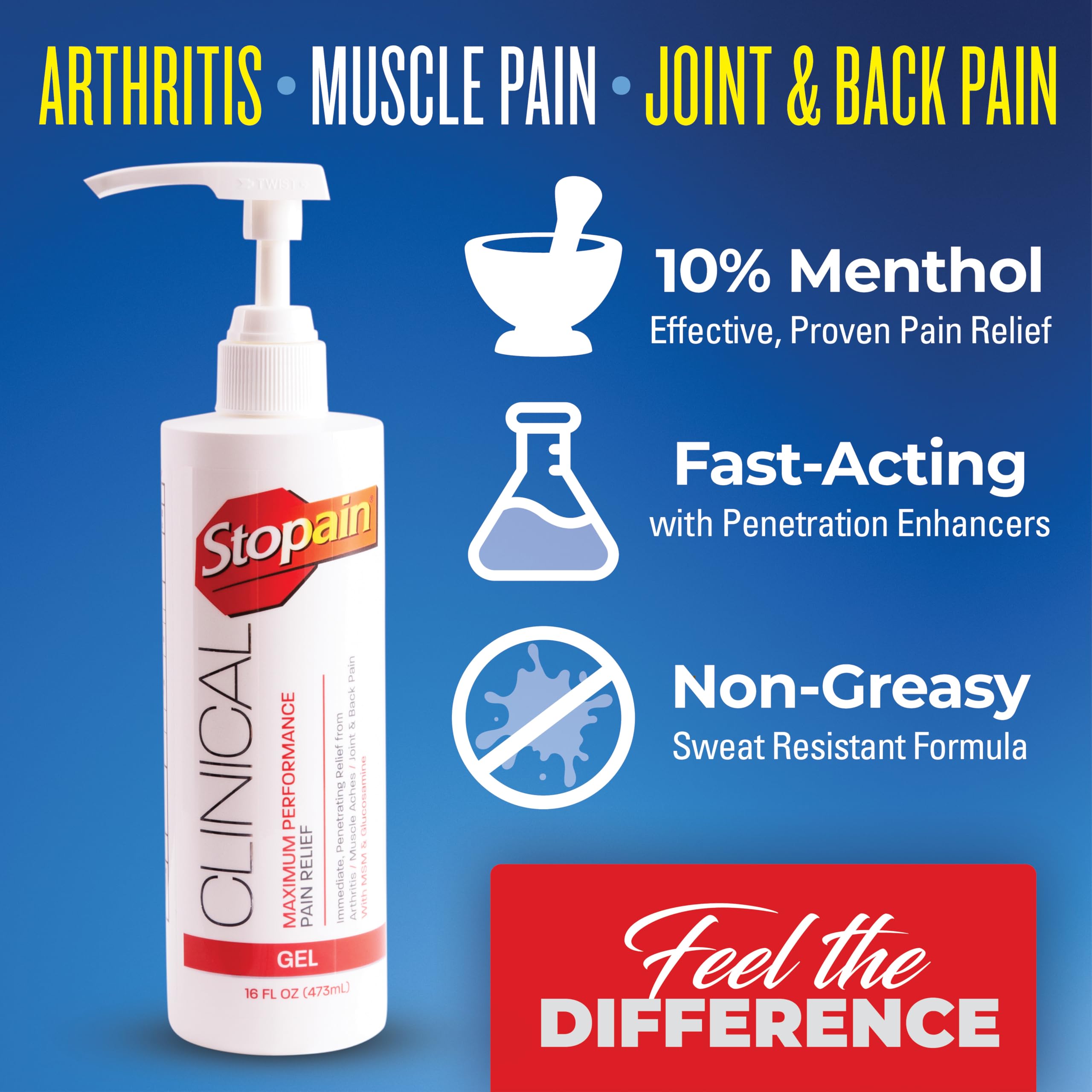 Stopain Clinical Pain Relief Gel 16 oz, Maximum Strength, Arthritis, Back — Amazon image 3