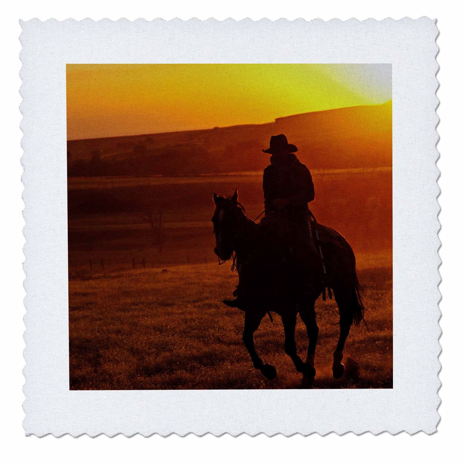 (15cm x 15cm quilt square) - Danita Delimont - Cowboys - Cowboys along ridge at sunset, Shell, Wyoming - US51 JRE0086 - Joe Restuccia III - Quilt Squares