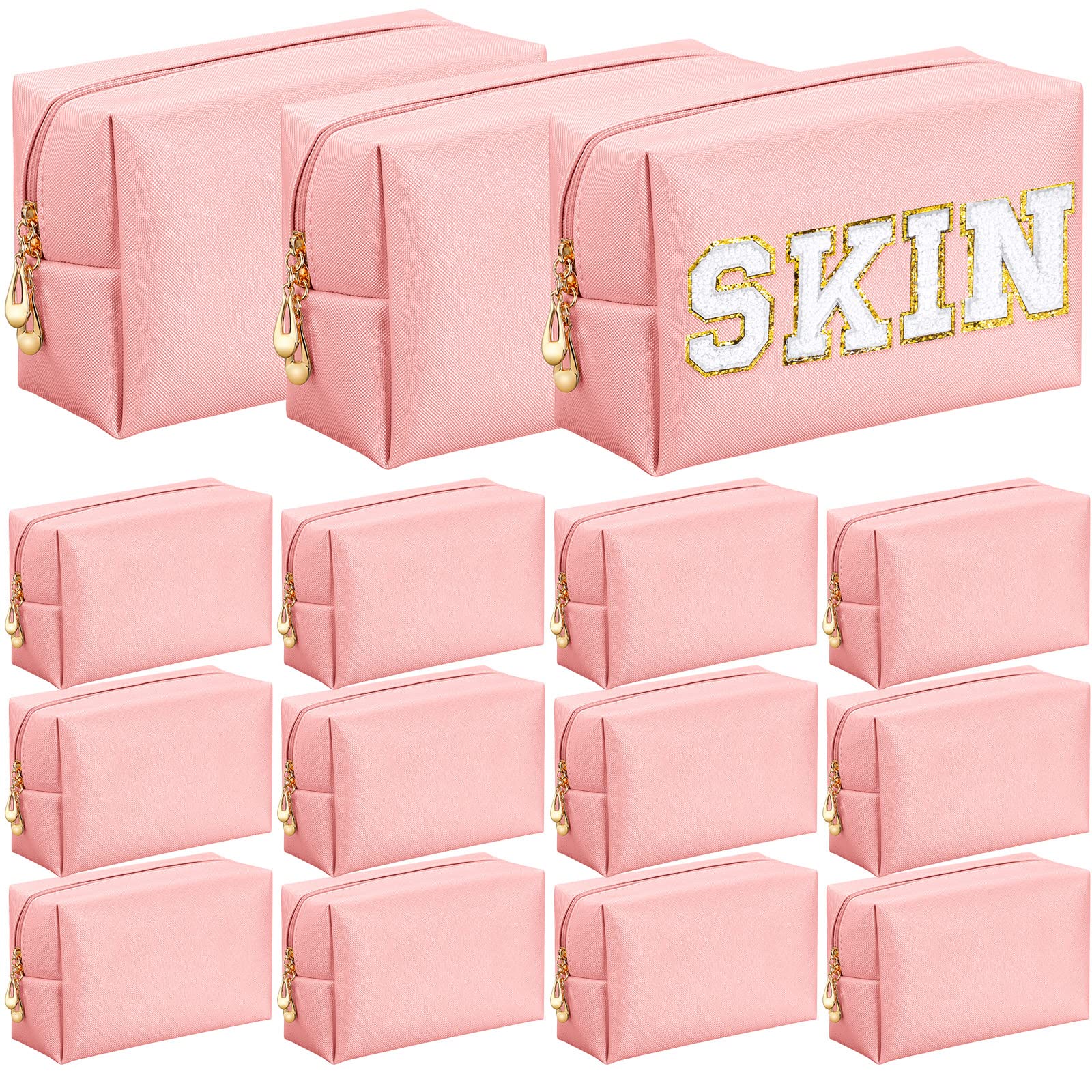 kigeli 15 pcs aesthetics makeup bag pu leather cosmetic bag makeup pouch bulk plain cosmetic pouch waterproof toiletry bags for travel purse cosmetic organizer for women (pink)