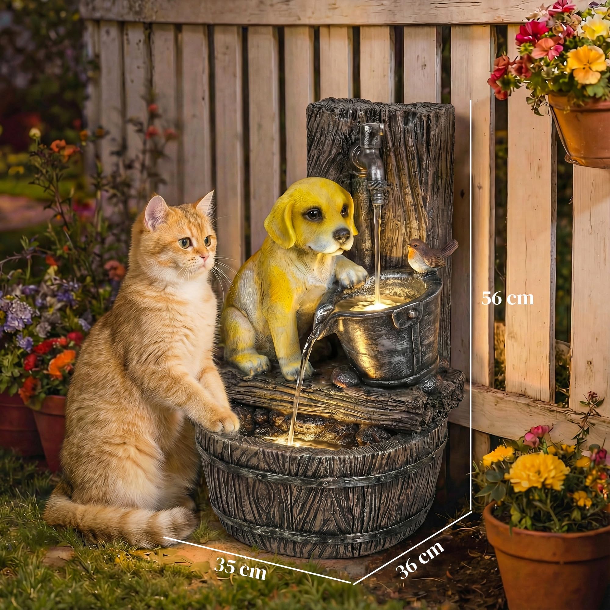 Outsunny Fontanna 3-poziomowa z szczeniakiem, Brąz rustykalny