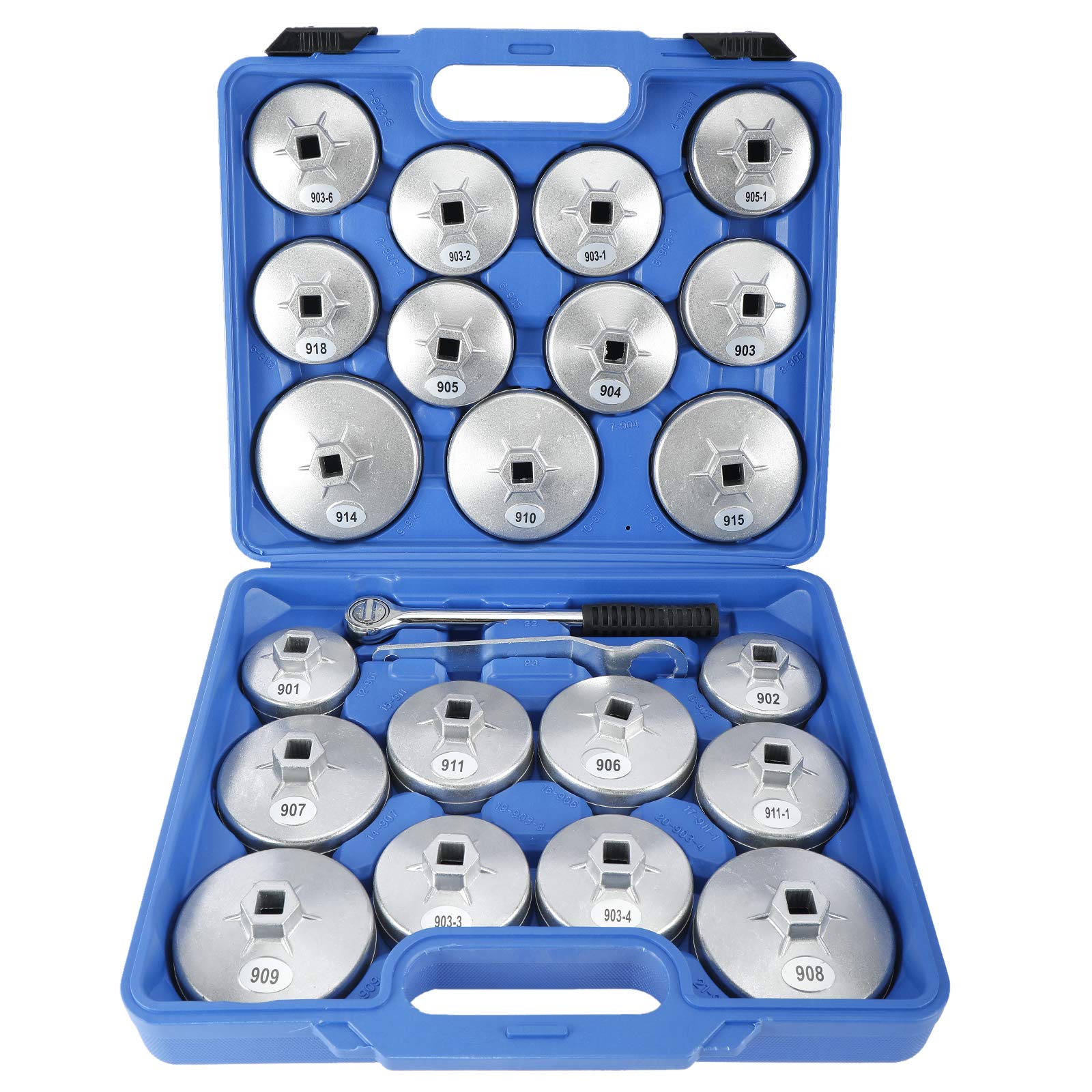 KUNTEC 23pcs Aluminum Alloy Cup Type Oil Filter Cap Wrench Socket