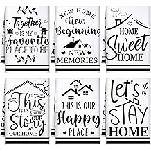 Preboun 6 Pcs New Home Beginning Kitchen Towels Black and White Hand Dish Towels Home Sweet New Memories This is Our Happy Place Bless Housewarming Gifts for Neighbor Friend