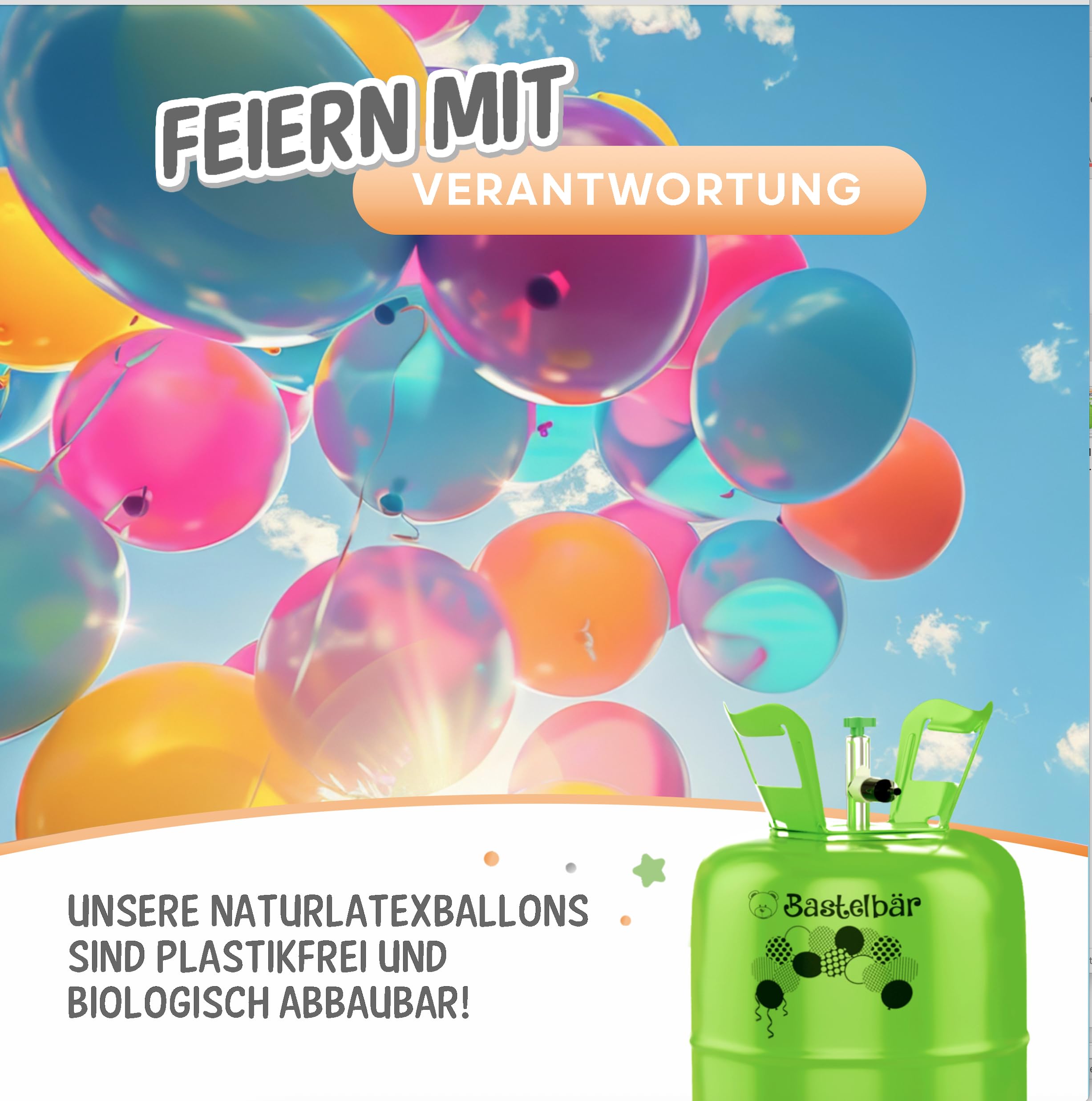 Bombona de gas de helio + 100 globos ecológicos • Gas para globos de 420 l garantizado para aprox. 50 globos • Fácil manejo • Made in EU • Globo de helio Premium • Helio para globos