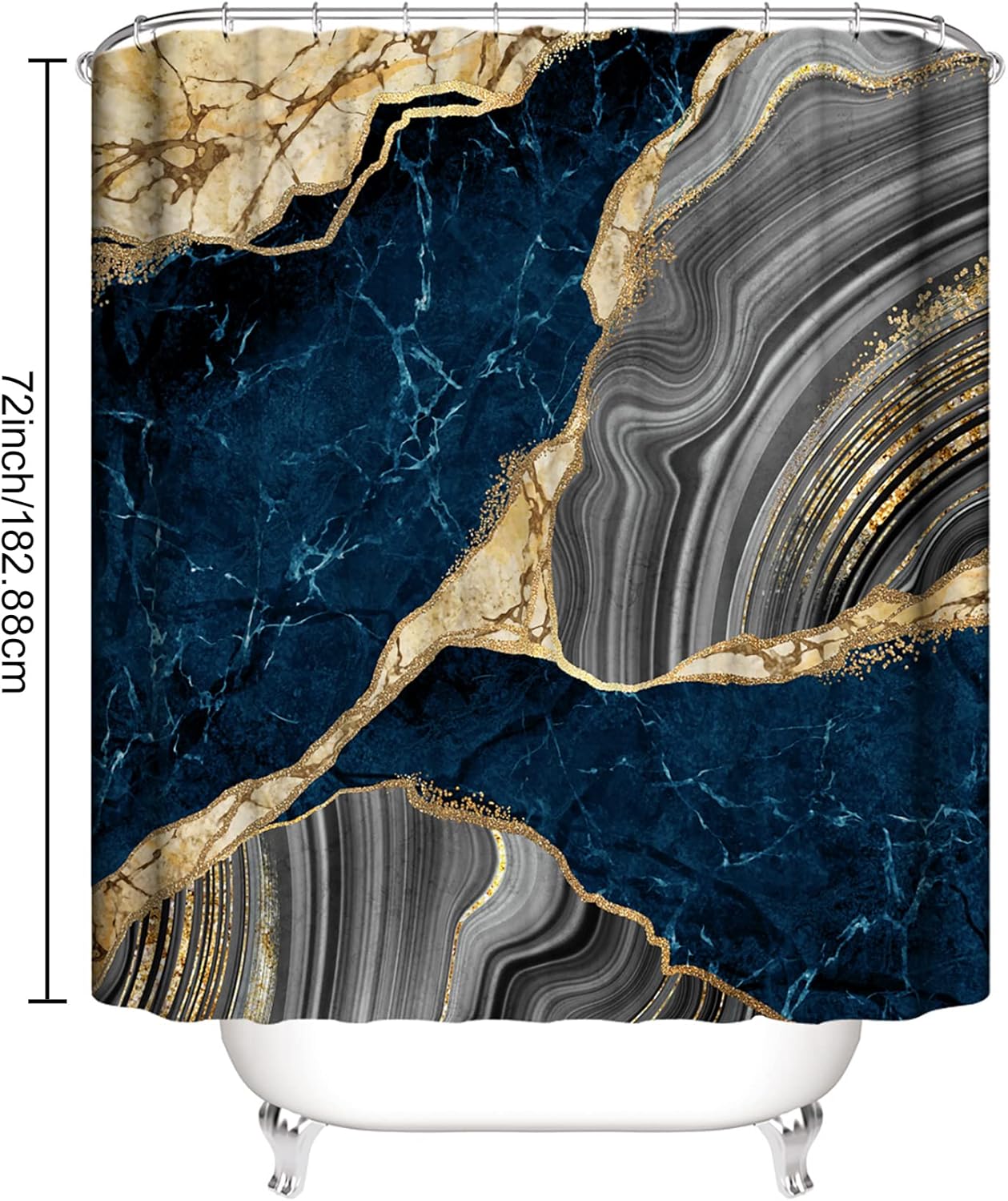 BEIFIVCL 4Pcs Marble Shower Curtain Sets, Bathroom Decor Sets, Luxury Shower Curtain with 12 Hooks, Bath Mat, Toilet Lid Rug and Non-Slip U Shape Mat Accessories Marble Print, 72 x 72 Inch, Navy Blue : Home & Kitchen