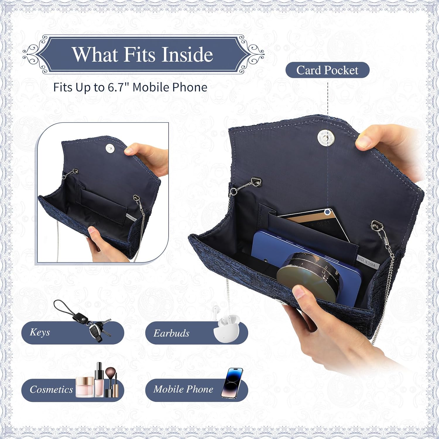 UBORSE Floral Lace Clutch Purses for Women Evening Handbag Wedding Prom Party Purses
