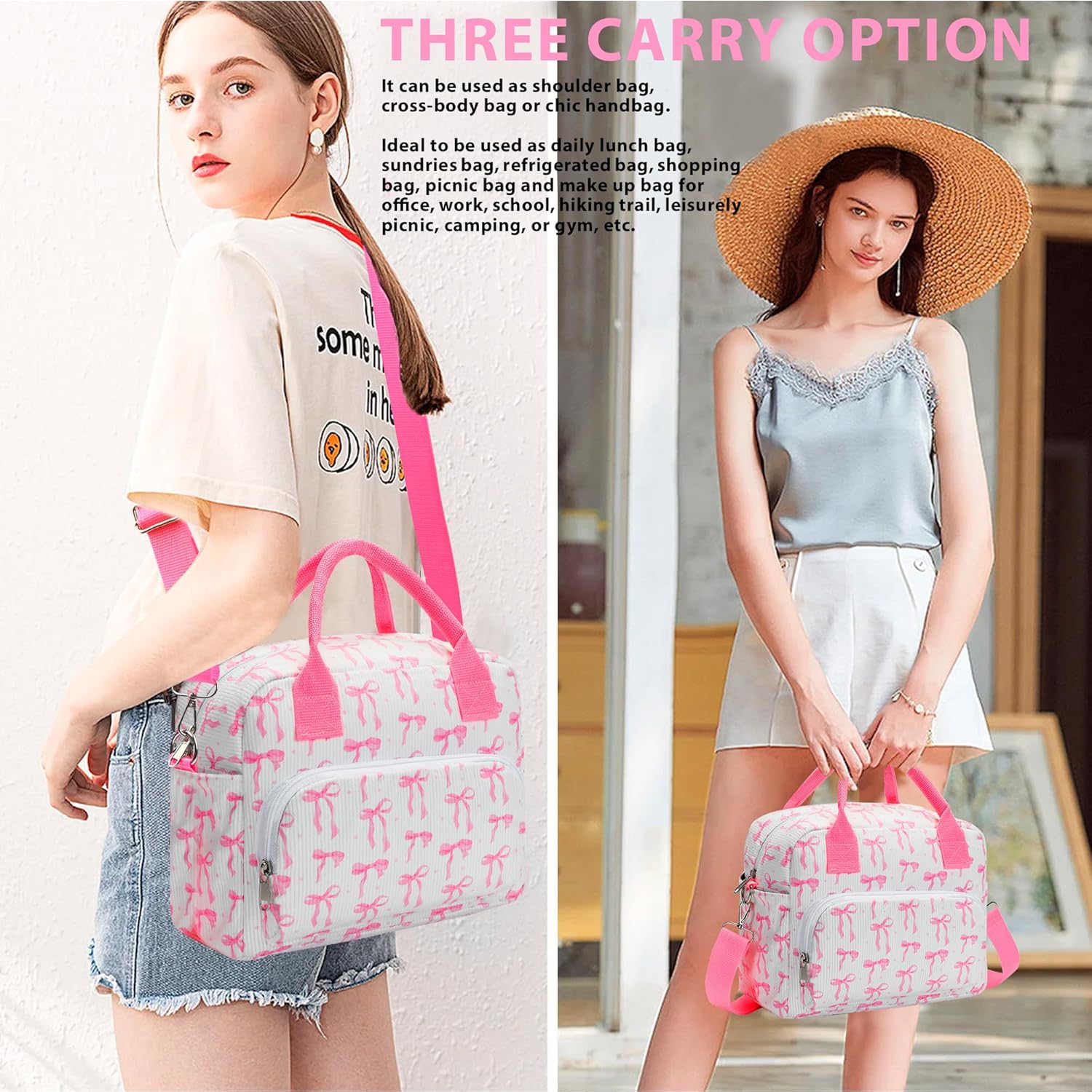 RLGPBON Cute Insulated Lunch Bags for Women and Teen Girls, Lunch Tote Bags Reusable Lunch Box, Large Capacity Cooler Tote Bag for Work Picnic or Travel - Image 6