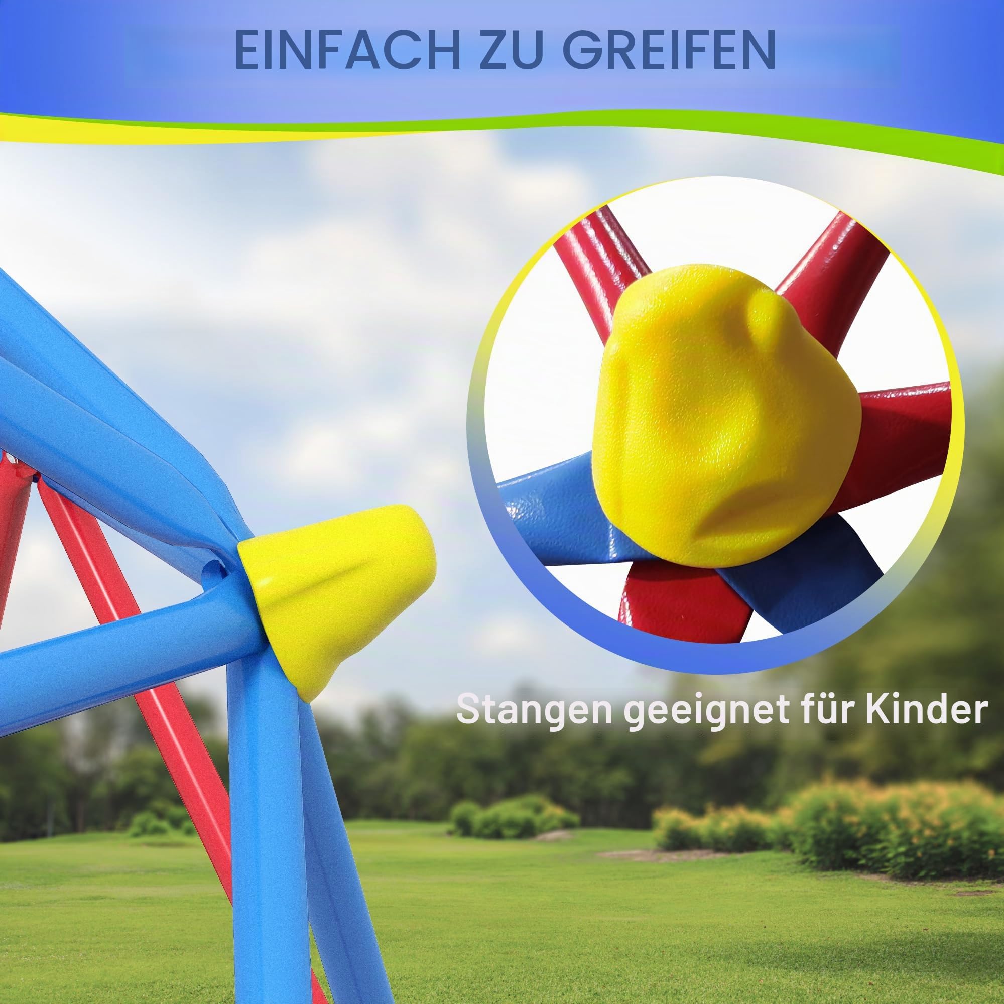 Outsunny Kletterkuppel für Kinder, 183 cm, Kletterkäfig aus Metall, maximale Belastung 180 kg, Outdoor-Spielplatz für Kinder von 3 bis 8 Jahren, einfache Montage, mehrfarbig