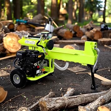 Log Splitter Portable 20 Ton, Wood Splitter with 7HP Gas Engine, Auto Return, Horizontal Full Beam, Steel Wedge for Firewood, 2-Stage Hydraulic Pump, Easy Transport Wheelsn Green