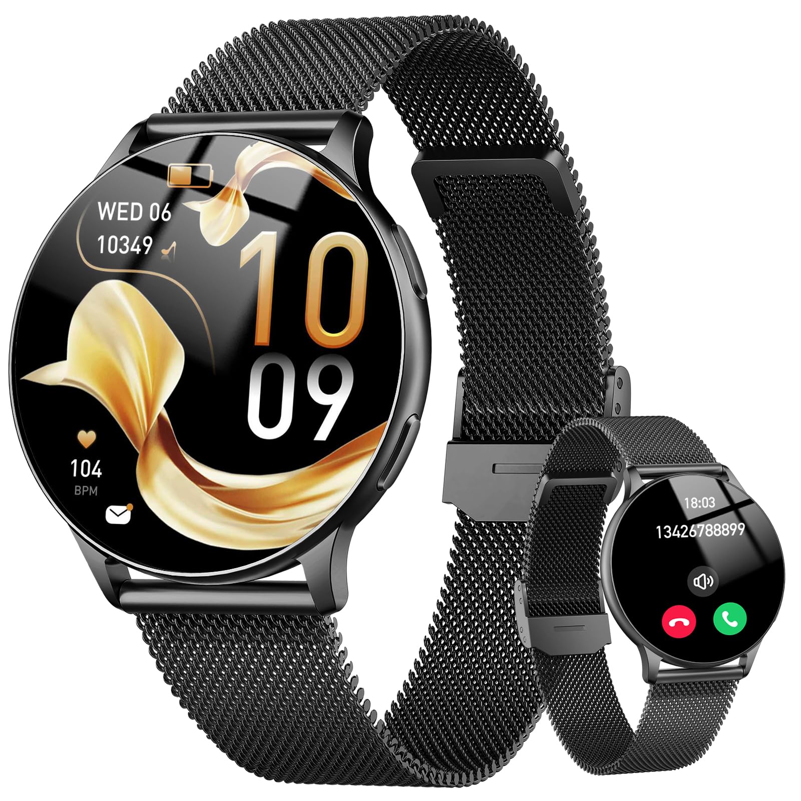 Smartwatch Rund Herren, 120+Sportmodi Sportuhr Damen IP68 Wasserdicht Paare