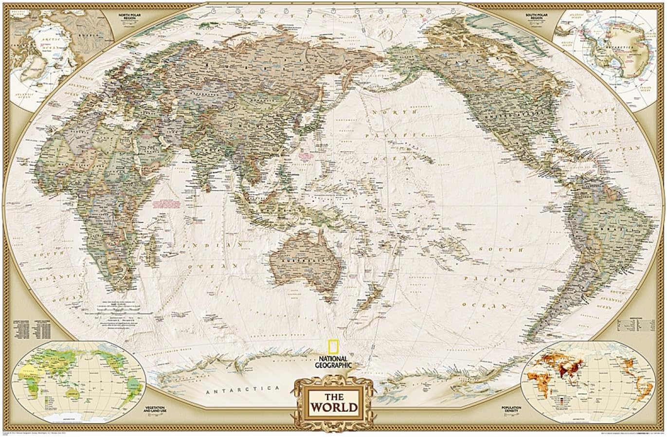 National Geographic World, Pacific Centered Wall Map - Executive - Laminated (Enlarged: 73 x 48 in) (National Geographic Reference Map)