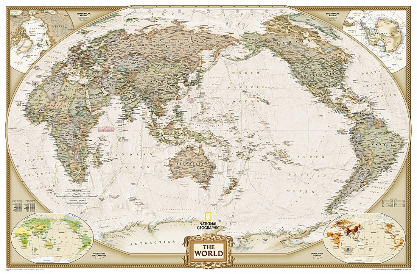 National Geographic World, Pacific Centered Wall Map - Executive - Laminated (Enlarged: 73 x 48 in) (National Geographic Reference Map)