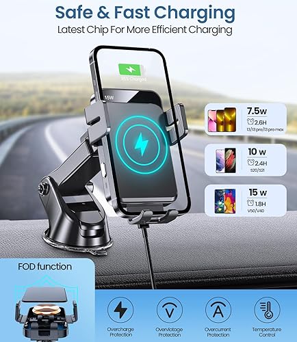 Miniatura 2 de MOKPR - Cargador inalámbrico para automóvil, soporte de brazo largo 3 en 1 para automóvil, 15 W, sujeción automática, para salpicadero, parabrisas,