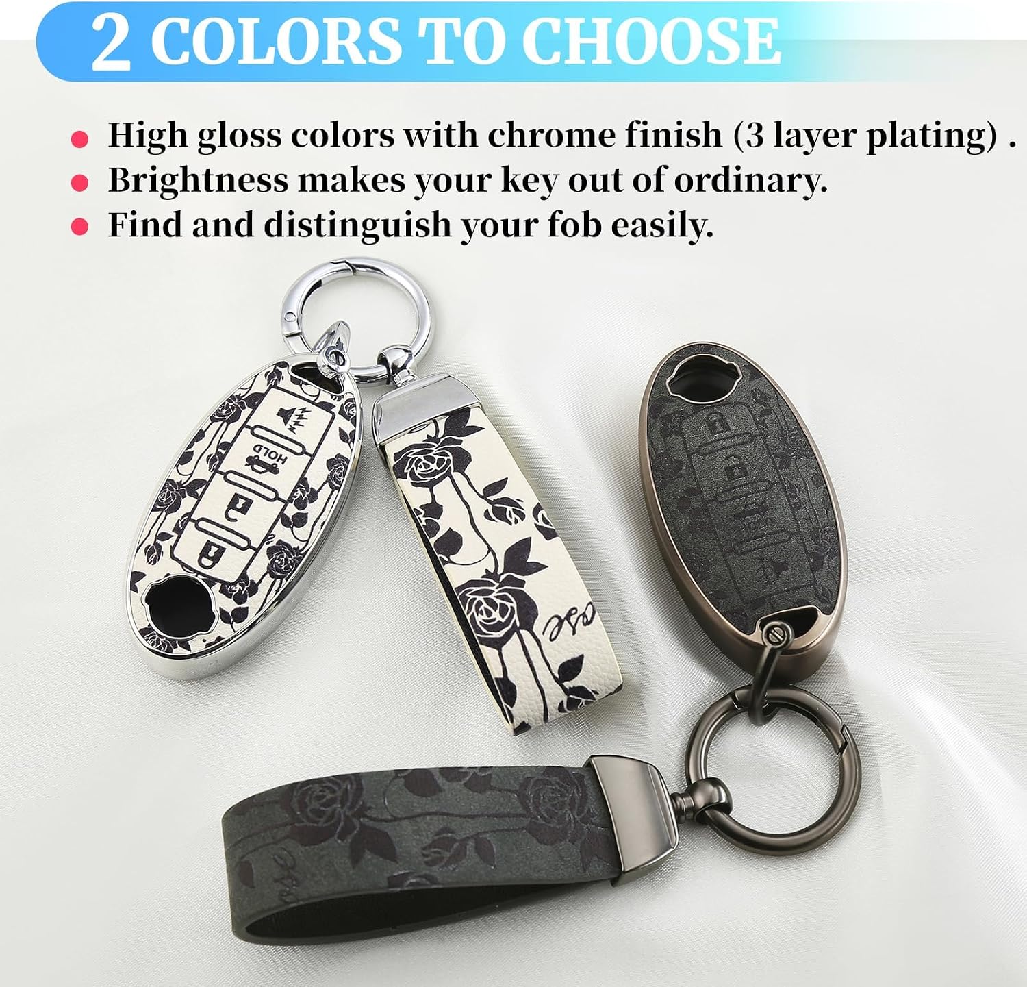 for Nissan Key Fob Cover with Keychain,Soft TPU Key Case Shell Full Protection for Altima Rogue Maxima Sentra Infiniti Armada Sedan Murano Pathfinder Frontier 3 4 5 Button Holder (Black Rose)