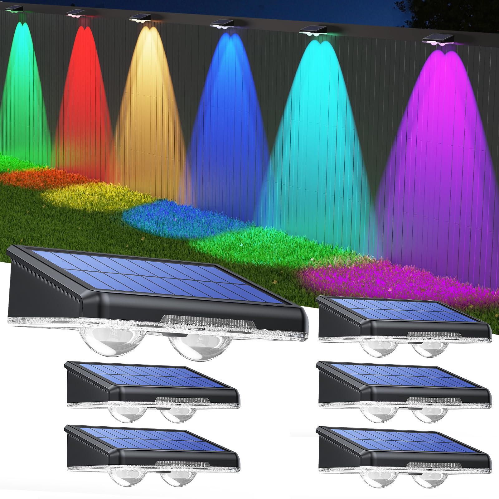 TECKNET Solar Fence Lights Outdoor Garden, 6 Pack Solar Wall Lights Outdoor IP65 Waterproof, Bright Solar Powered Garden Fence Lights RGB Mode for Outside Deck Patio Decking Gate Yard Decoration