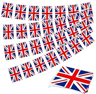 32.8 ft Union Jack Pennant Flags Banner, 30 Pcs Mini British UK String Flags, England Bunting Banner for British National Day, International Events, Parades, Home, Restaurants, Garden Decorations