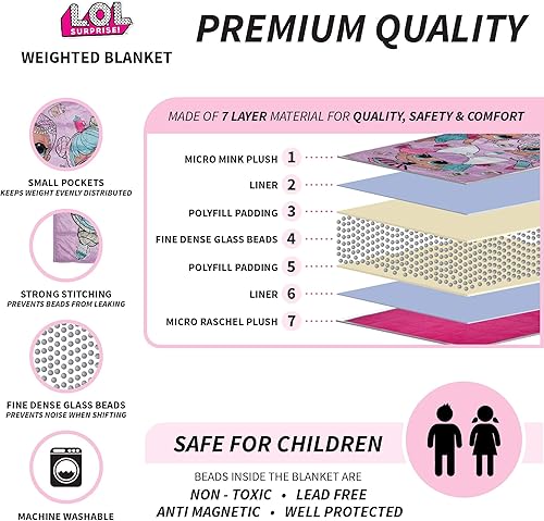 Miniatura 6 de Franco Bedding - Manta con peso para niños de felpa súper suave con almohada para perilla de puerta, 36 x 48 x 4.5 libras, L.O.L. Surprise