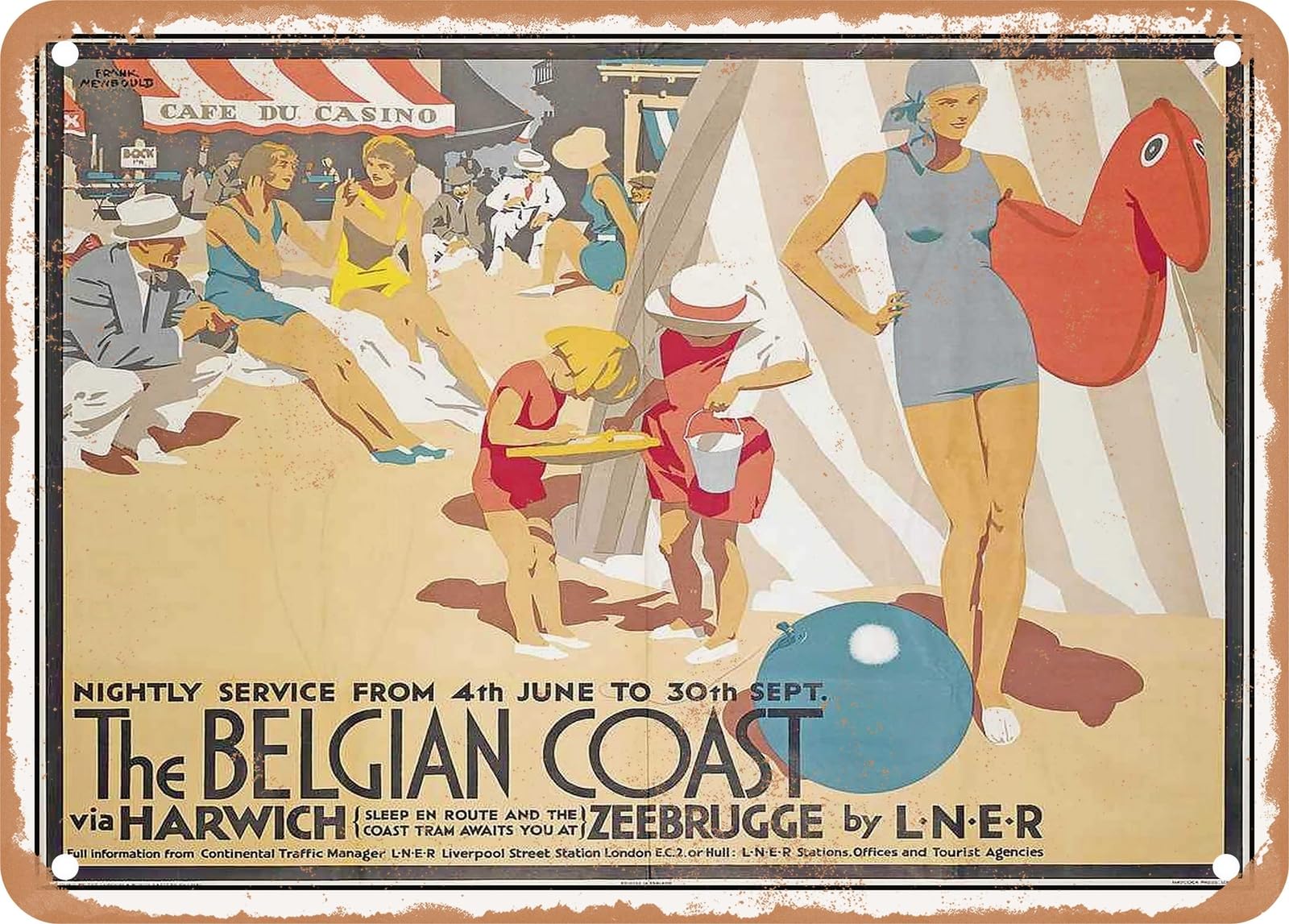 METAL SIGN - 1930 The Belgian Coast Via Harwich Zeebrugge by LNER Vintage Ad home decor