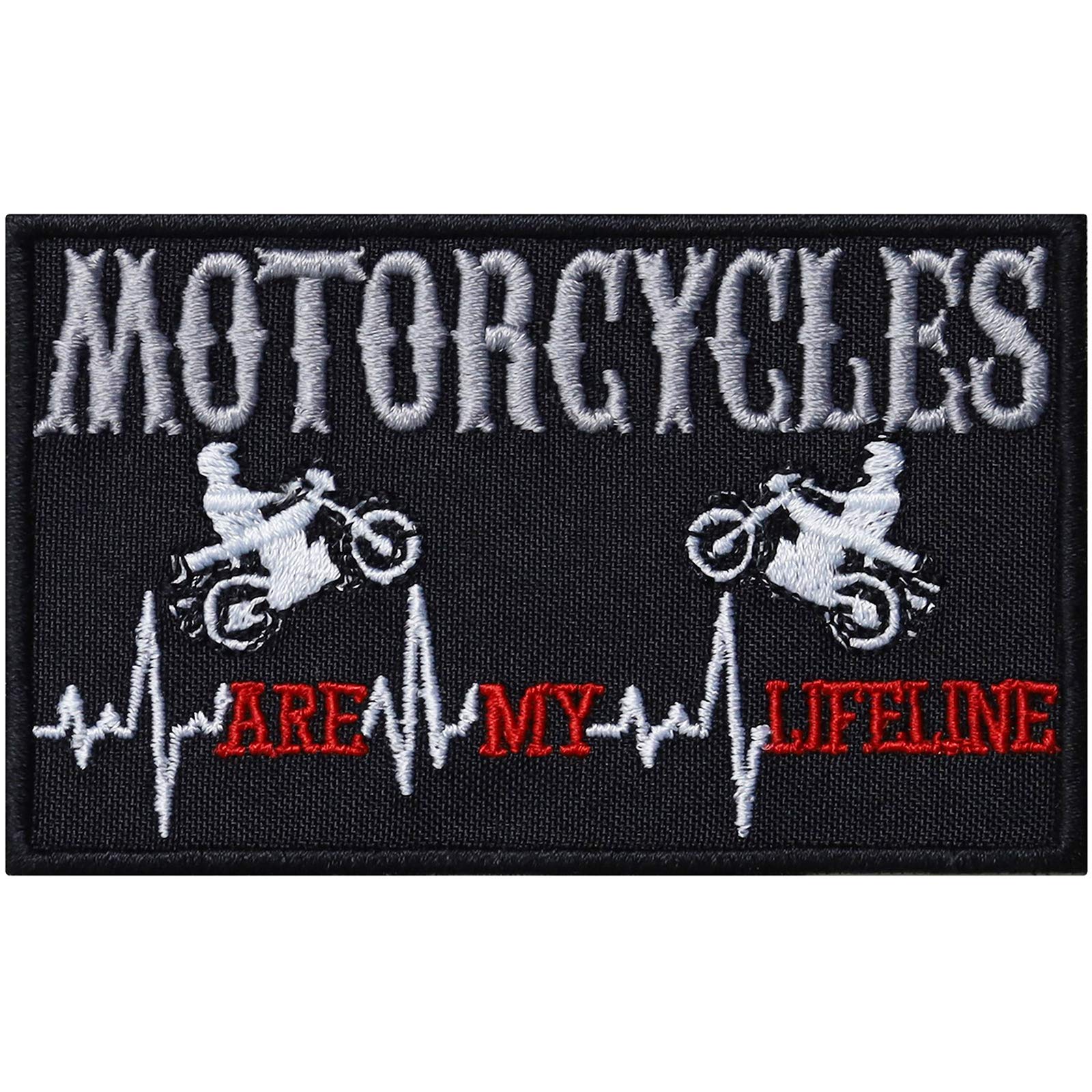 "Motorcycles are my lifeline" Aufnäher/Aufbügler Biker Patch zum annähen/aufbügeln | Bügelbilder Motorrad Geschenk Applikation für Jacke/Weste/Jeans/Boots/Motorradkoffer | 90x55mm