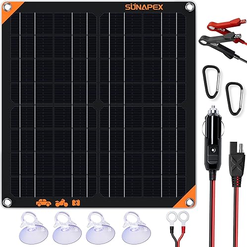 Cargador y mantenedor solar de batería de coche de 20 W, cargador de goteo de panel solar impermeable de 12 V, kit de panel solar portátil para