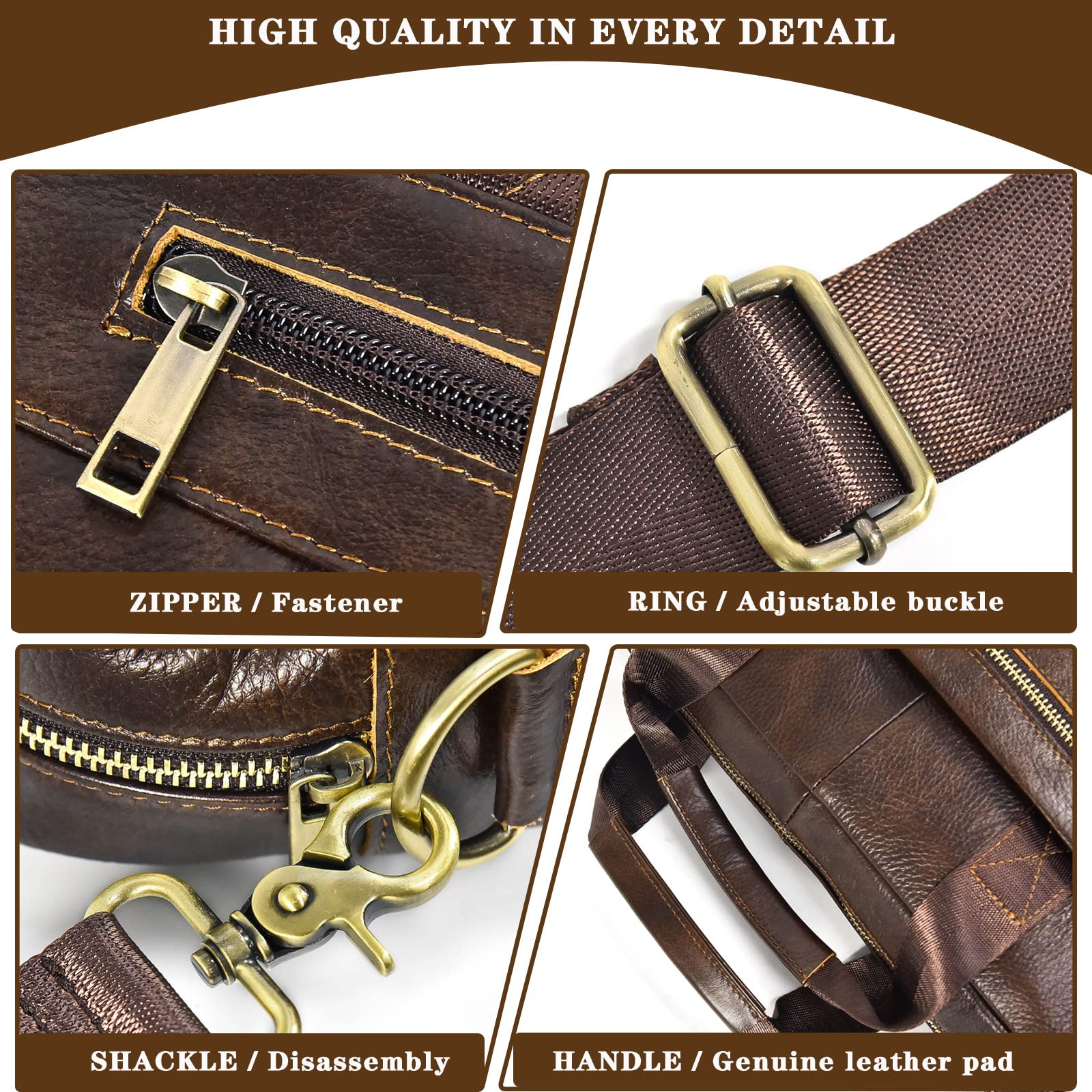 15.6 Zoll Herren Laptoptasche Leder Aktentasche Umhängetasche Handtasche für Business Notebook Büro, 3316 Braun