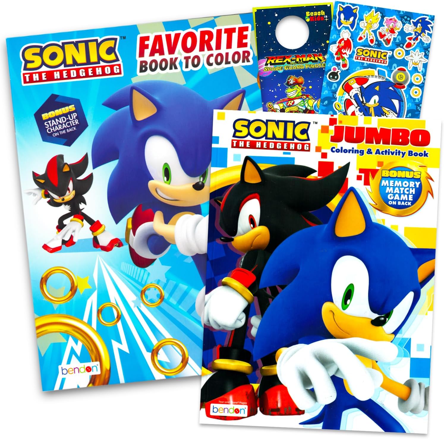 Coloring Book for Kids Ages 4-8 - Bundle with Sonic and Shadow Coloring Pages, Activities, Games Plus Sonic Stickers, More | Sonic Activity Book Set for Boys
