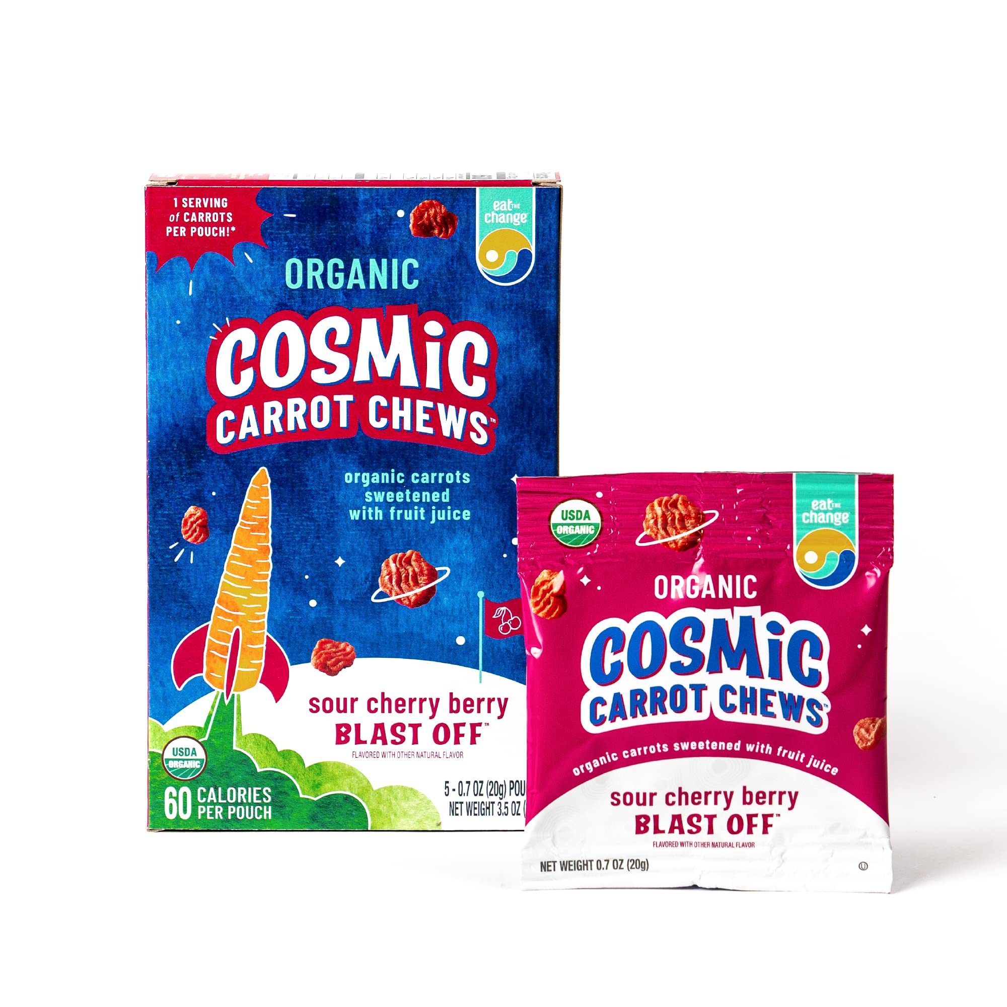 Eat the Change Cosmic Carrot Chews - Chewy Kids Snacks Made From Carrots - Just 60 Calories Per Serving (Sour Cherry Blast Off)