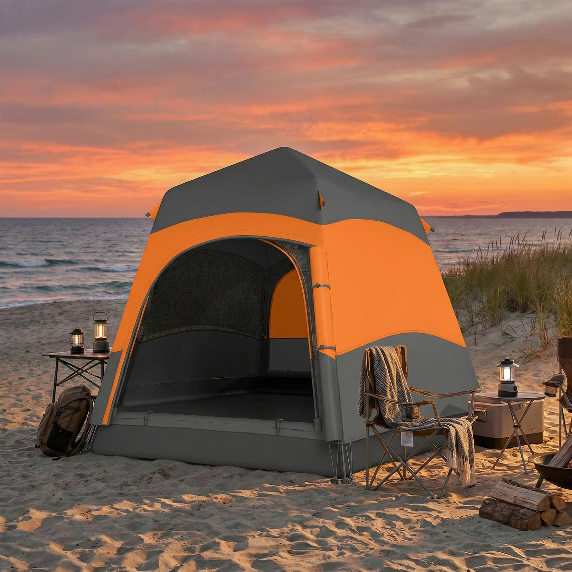 Tienda de campaña instantánea de Doble Capa Outsunny con Cubierta Impermeable, Tienda Domo Hexagonal para 4 Personas, Refugio de Camping portátil con Suelo Cosido y Bolsa de Transporte, Ideal para