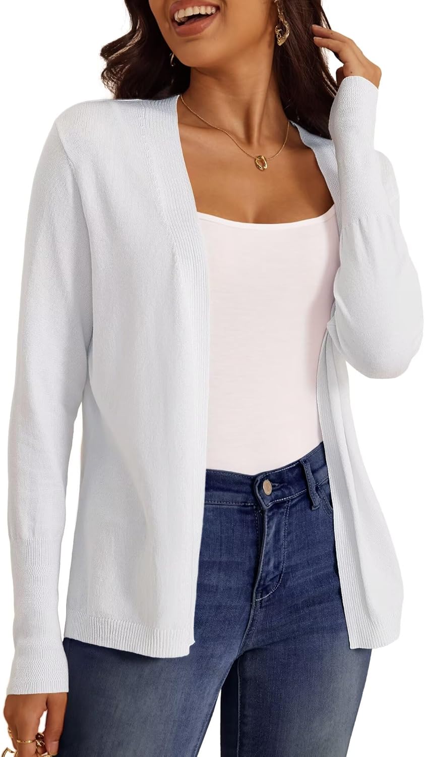 FOLUNSI Women‘s Caridgan Sweaters Casual Draped Open Front Cropped Caridgans Long Sleeve Lightweight Knit Sweater S-XL