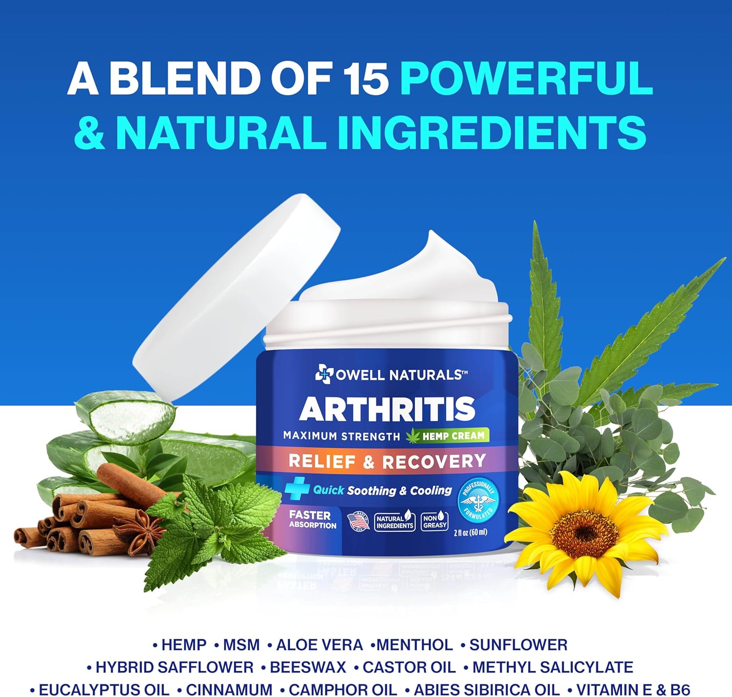 OWELL NATURALS Joint & Muscle Cream, Deep Penetrating, Maximum Strength Relief & Recovery for Joint & Muscles, Back, Knee, Legs, Hands, 2 Fl Oz - Image 4