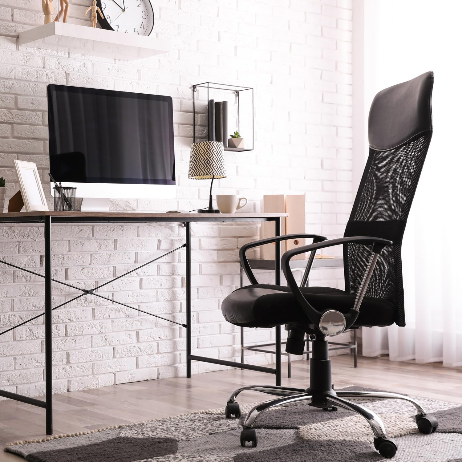 Casaria ergonomischer Bürostuhl höhenverstellbar Schwarz | 360° drehbar, Lenden- und Kopfstütze, Härtegradeinstellung, Schreibtisch, Lenden- und Kopfstütze, Wippfunktion, Mesh