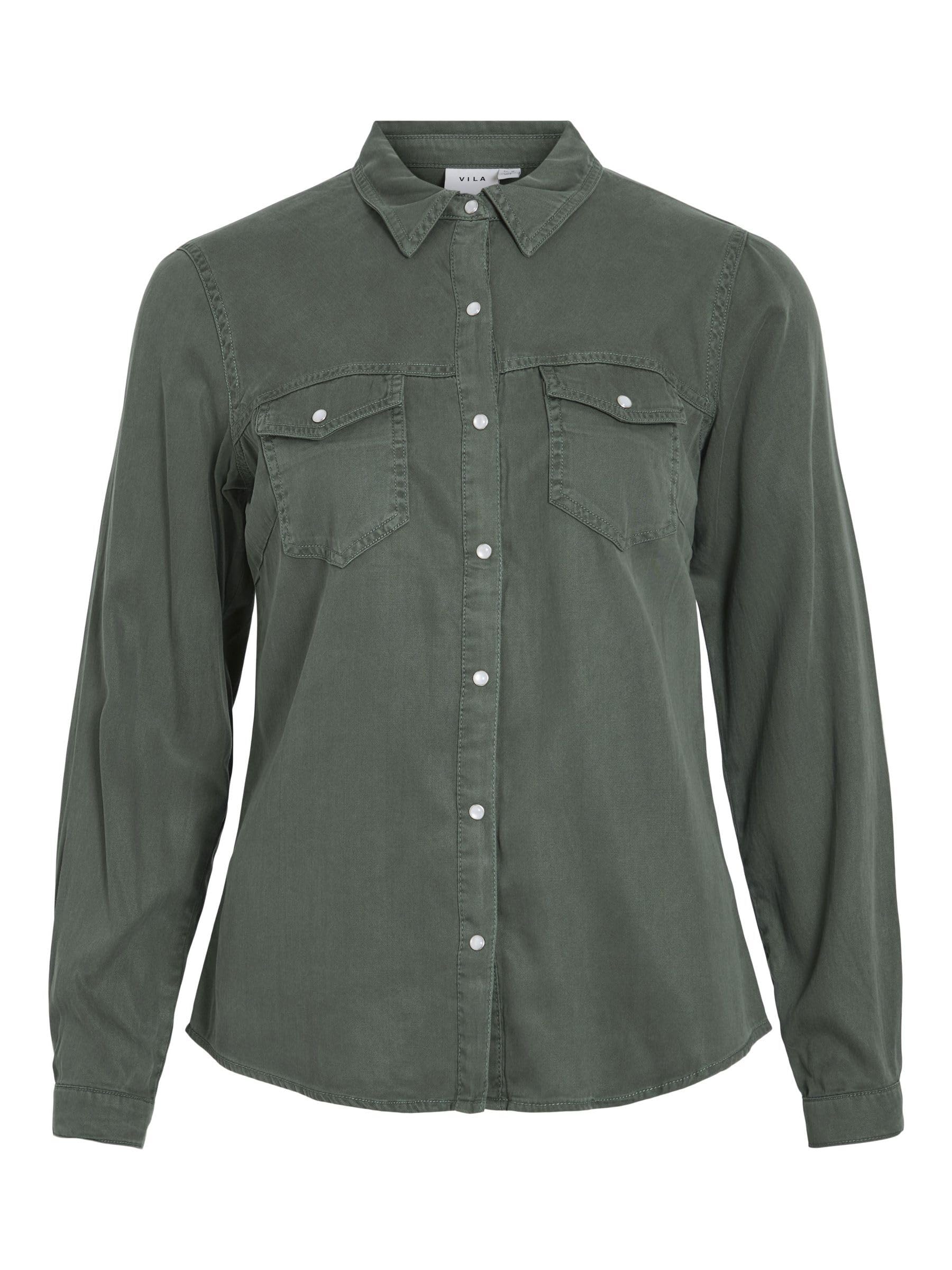 Vila Women's VIBISTA Denim Shirt/SU-NOOS Denim Shirt, Duck Green, L, Duck Green, Large