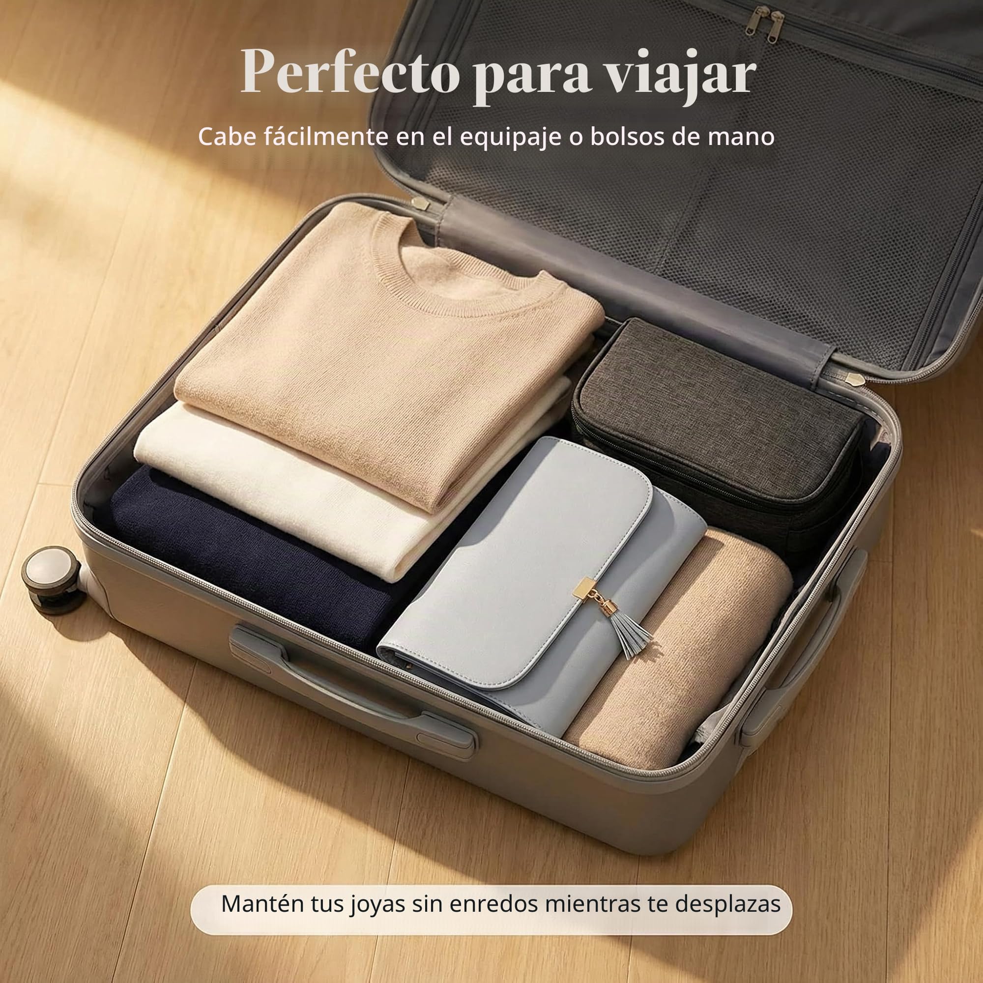 Rollo de Joyería Plegable Portáti Gran Capacidad Bolsa de Rollo de Joyería Portáti Enrollable Suave para Joyería Caja Joyero Portátil para Collares,Pendientes,Anillos, Pulsera,Pendientes Anillos(Gris)