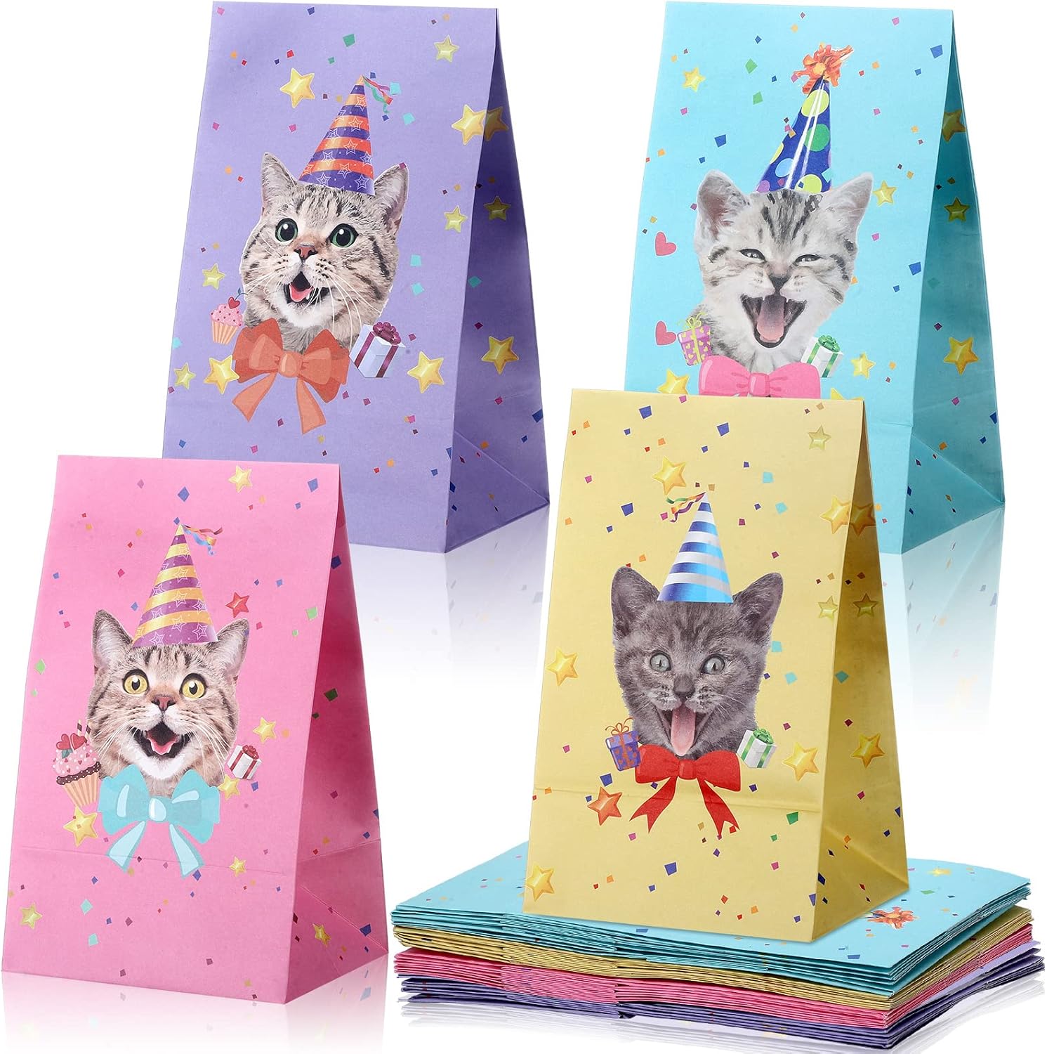 24 Pcs Cat Gift Bags Cat Party Favors Paper Bags Kitten