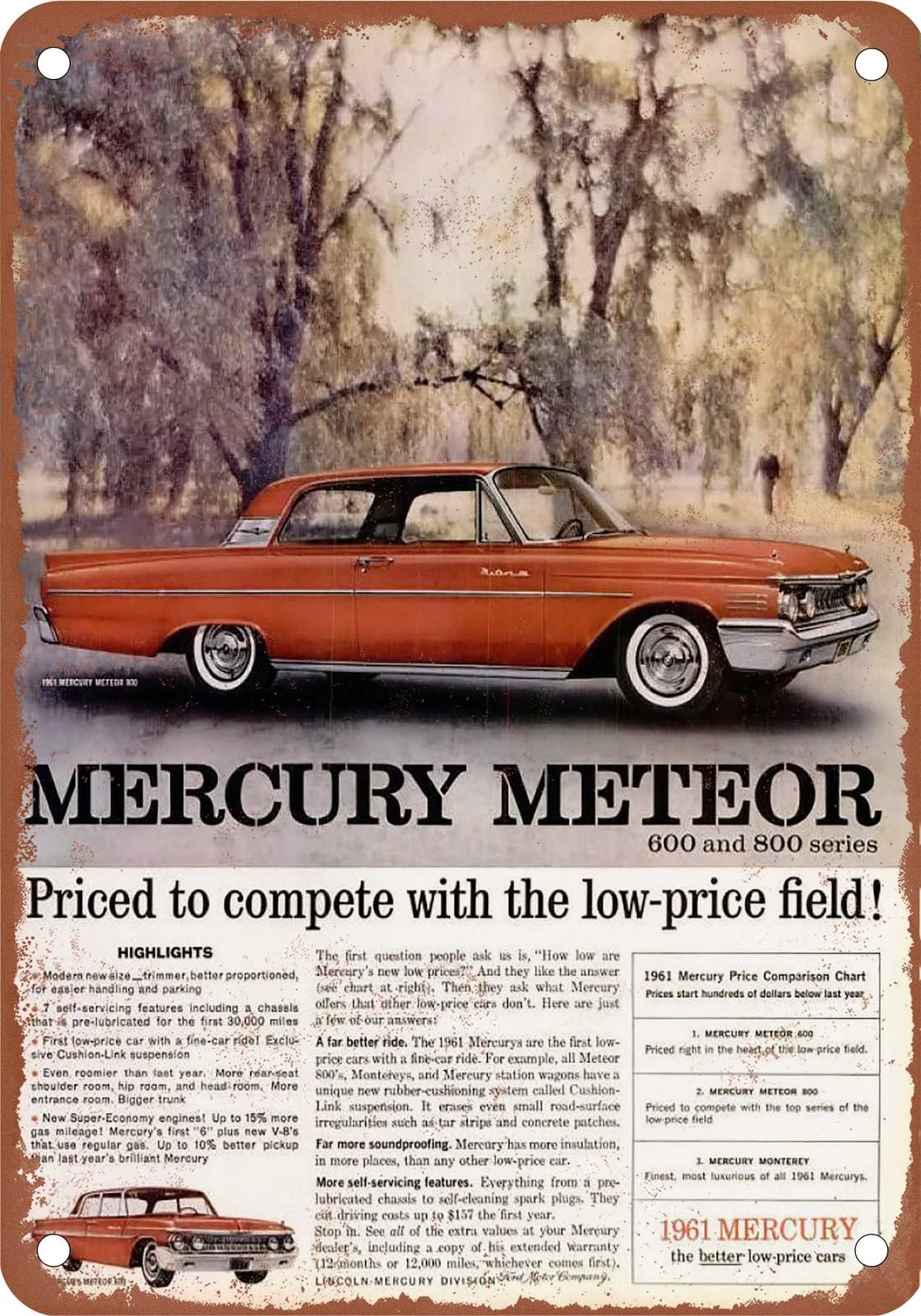 METAL SIGN - 1961 Mercury Vintage Ad 06 - Old Retro Rusty Look home decor