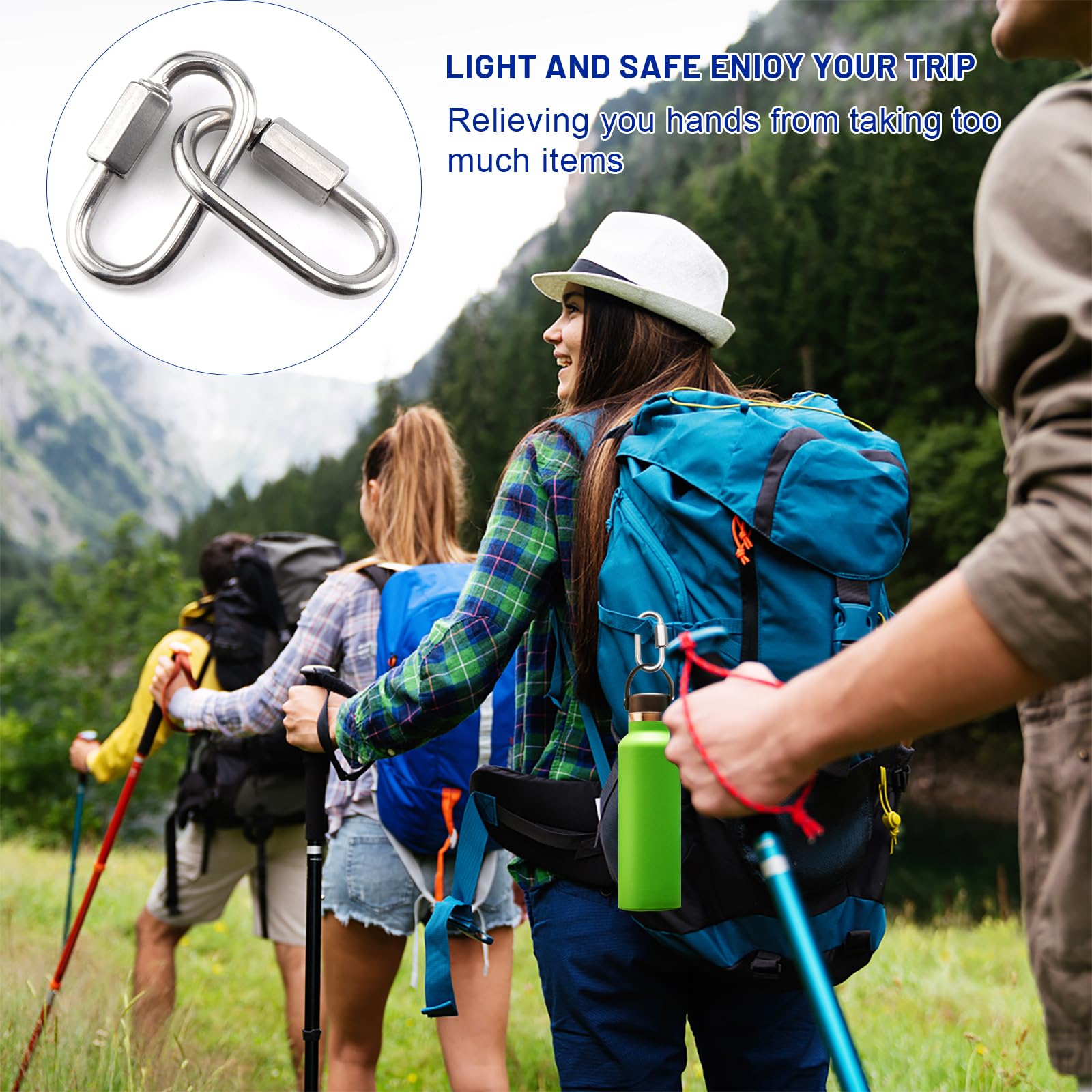 12 Pezzi Moschettone a Vite M6 in Acciaio Inox 304 - Connettori Moschettoni con Chiusura Avvitabile e Tappo Fisso Blocco Sicuro per Attrezzature Outdoor, Biciclette, Imbracature e Fai da Te