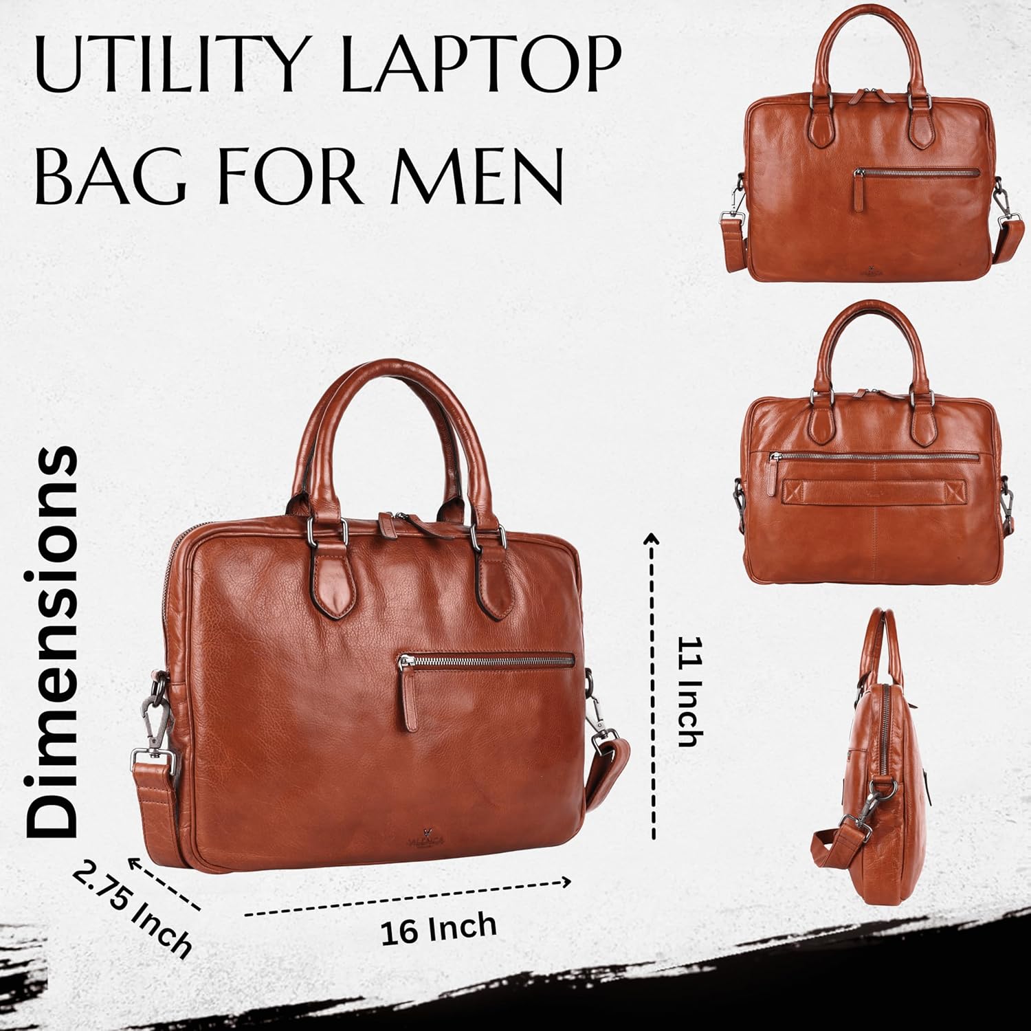 Genuine Italian Leather 14-Inch Laptop Messenger Bag for Men – Multifunctional Satchel Shoulder Bag with Detachable Strap