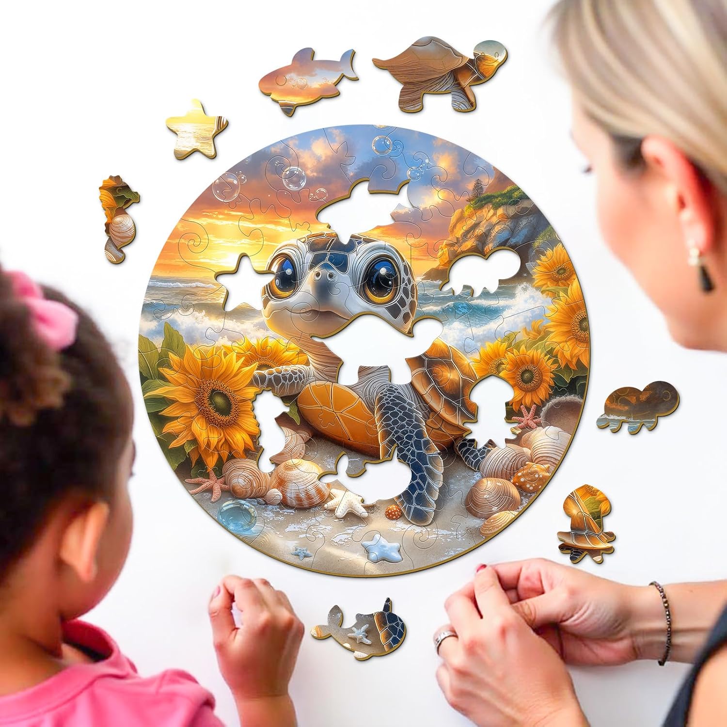 50 Piece Puzzles for Kids - Sea Turtle Wooden Puzzles for Kids Ages 4-6 - Kids Puzzles with Unique Animals Shapes - Spring Gifts for Girls and Boys (11.4 * 11.4 in)
