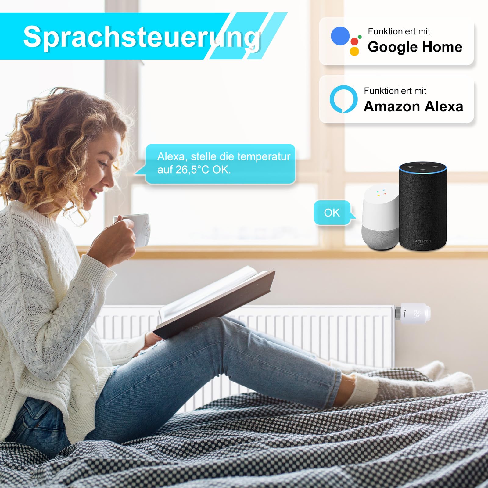 SALCAR Smartes Heizkörperthermostat WiFi TRV603 Thermostat Heizung Kompatibel mit Amazon Alexa & Google Assistant Programmierbar Heizungsthermostat Tuya Smartes Heizkörper kein Gateway erforderlich
