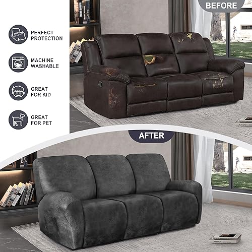 Miniatura 41 de Fundas para sillas reclinables con aspecto de cuero, funda elástica de 4 piezas, funda suave para silla reclinable, protector de muebles lavable