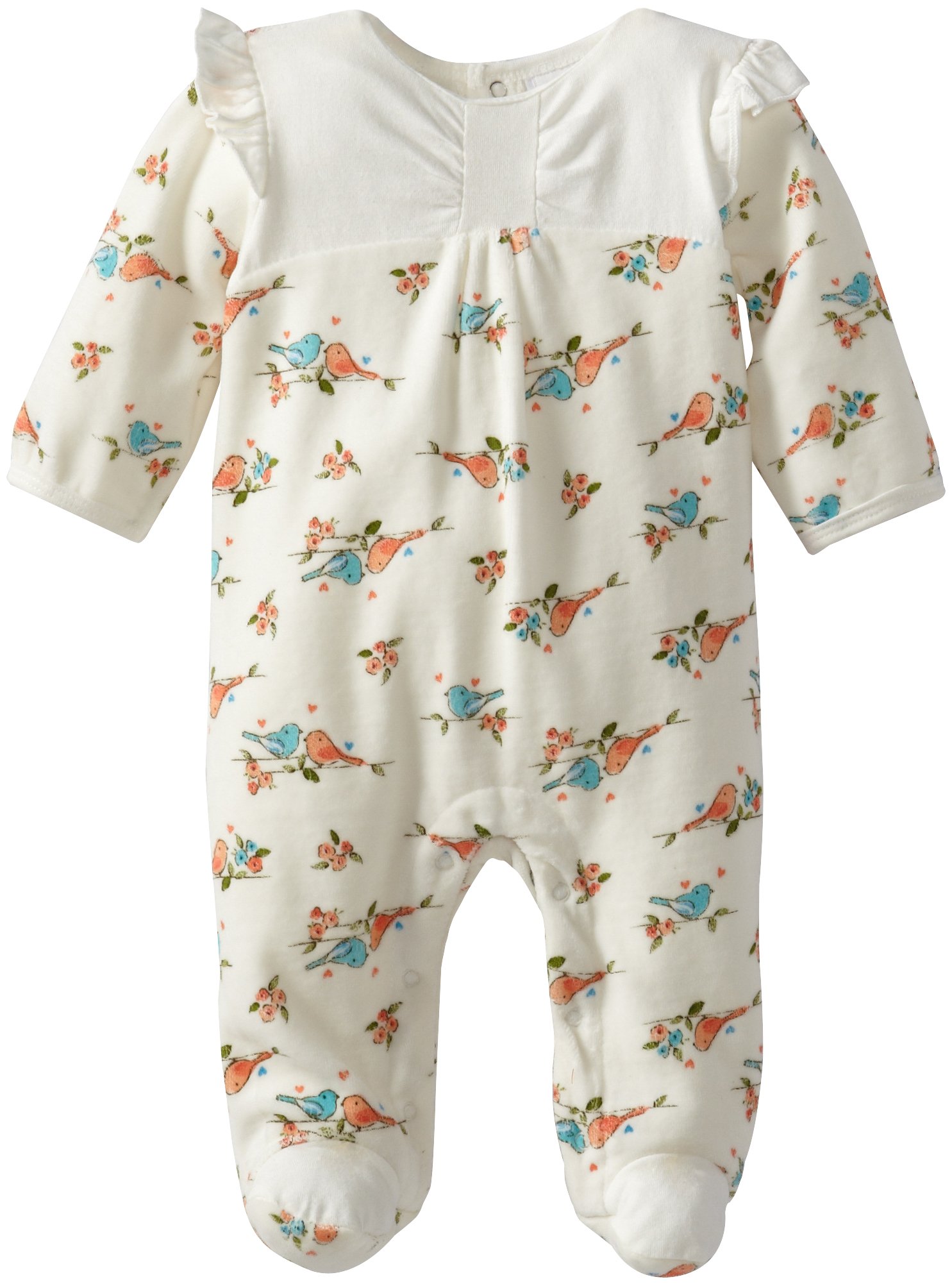 Disney Baby Girls' Newborn Velour Bird Footie, White, 0-3 Months