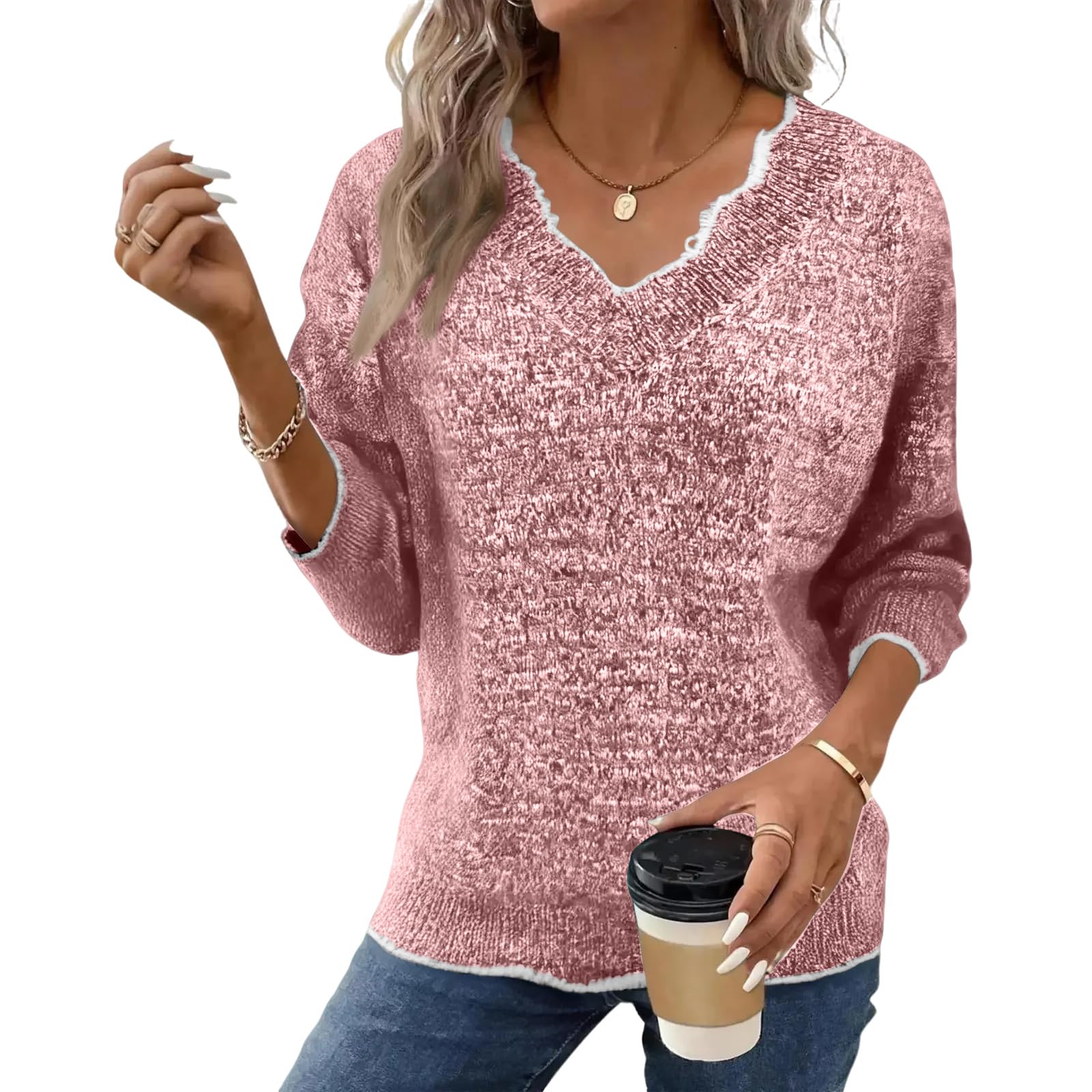 Oversized Womens V Neck Sweaters Pullover Cozy Lightweight Long Sleeve Tops Fall Casual Outfits